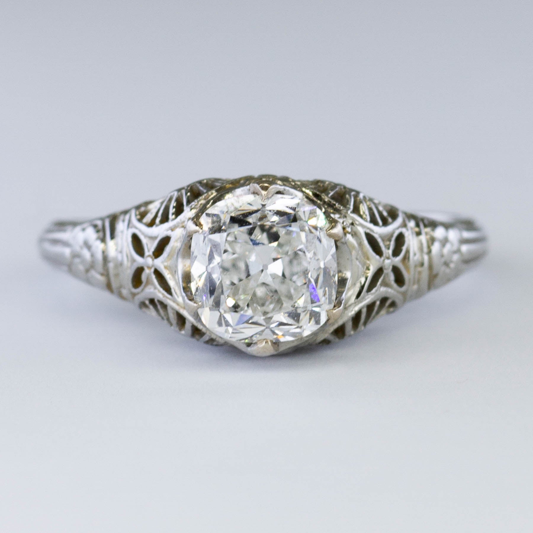 Solitaire Cushion Diamond Filigree Engagement Ring | 1.15ct | SZ 5.5 |