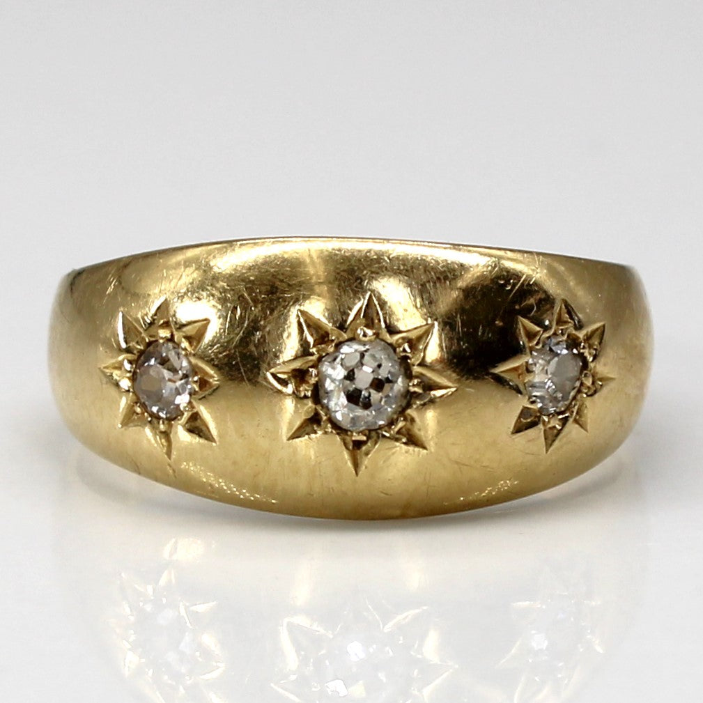 1914 Chester UK Hallmarked Starburst Three Old Cut Diamond Ring in 18k | 0.14ctw | SZ 5.5 |