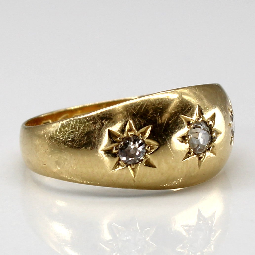 1914 Chester UK Hallmarked Starburst Three Old Cut Diamond Ring in 18k | 0.14ctw | SZ 5.5 |