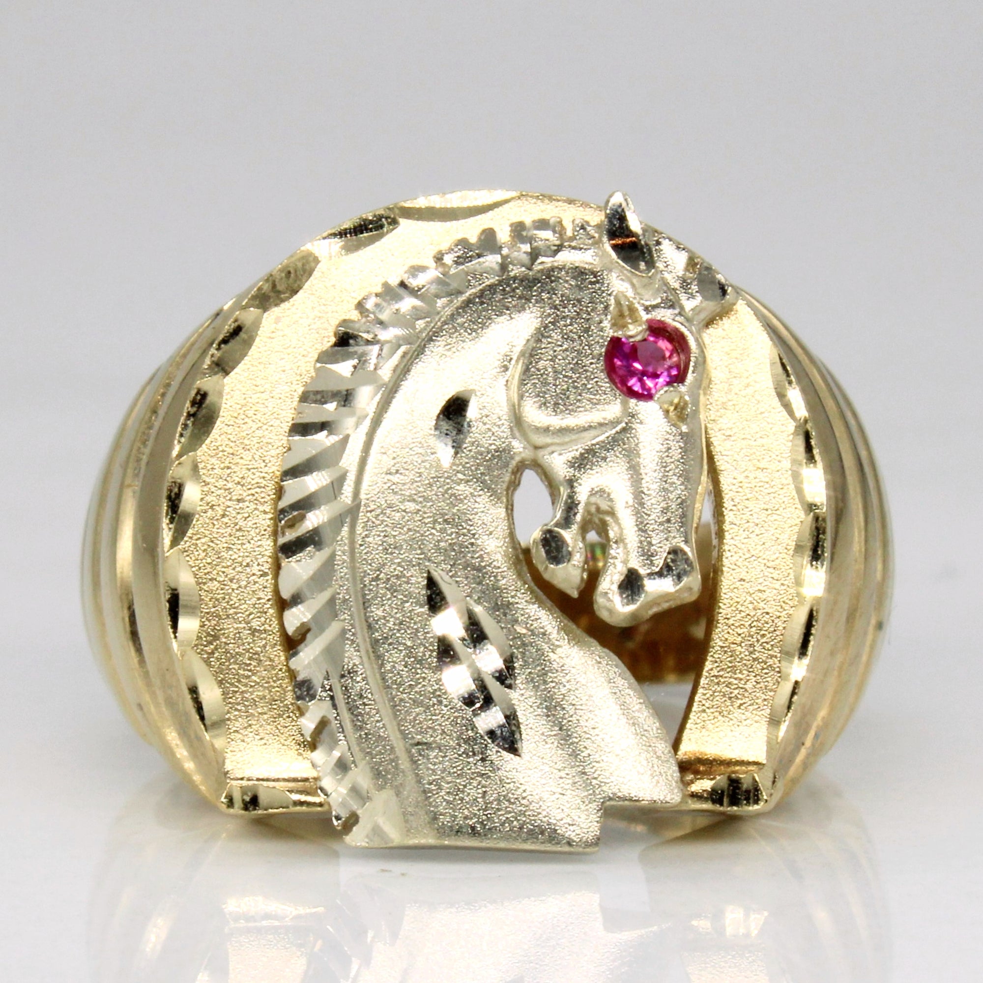 Synthetic Ruby Horse Ring | 0.03ct | SZ 7.5 |