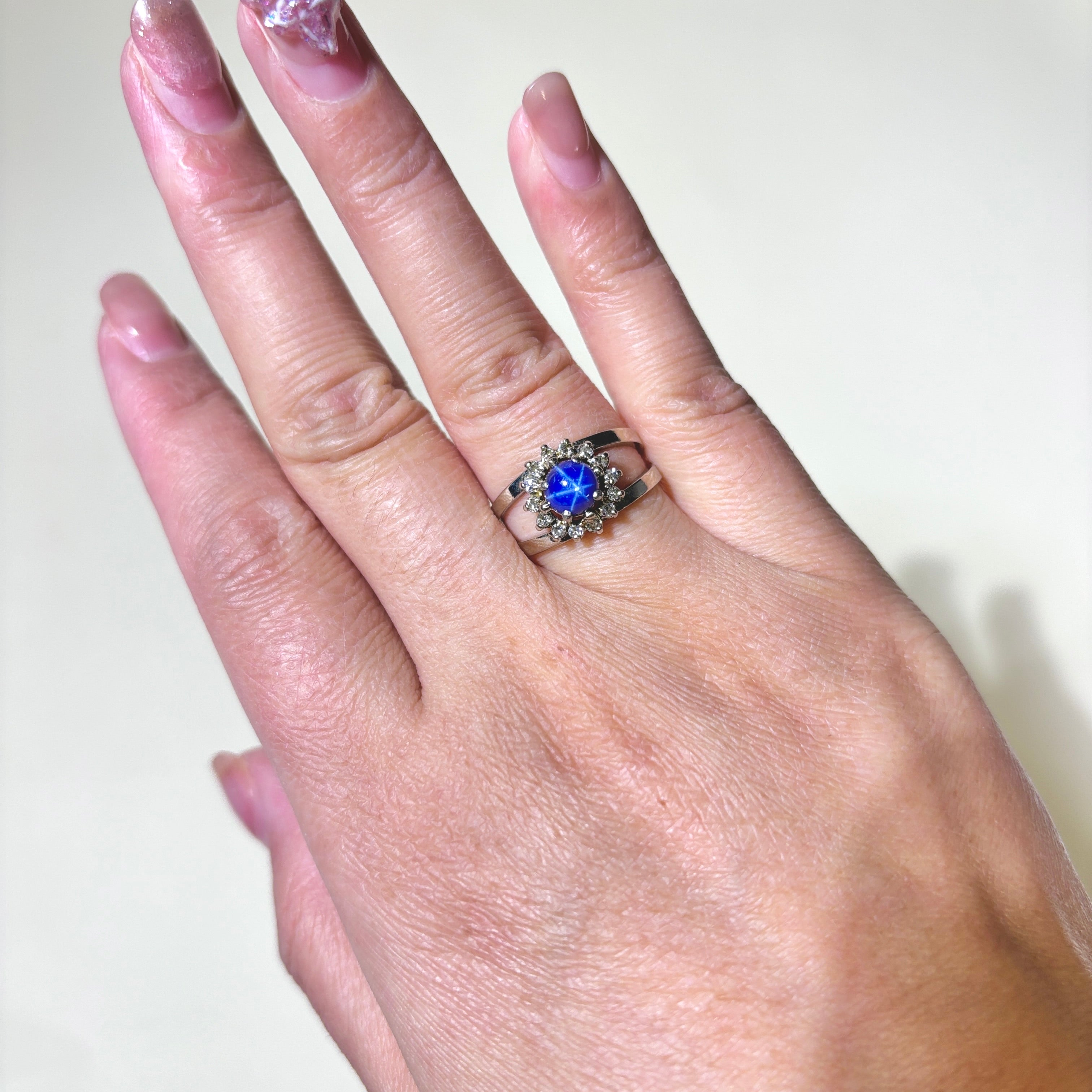 Synthetic Star Sapphire & Natural Diamond Ring | 1.00ct, 0.16ctw | SZ 7.5