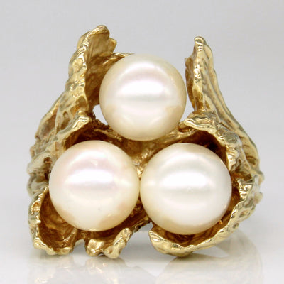 Three Stone Pearl Ring | SZ 5.75 |