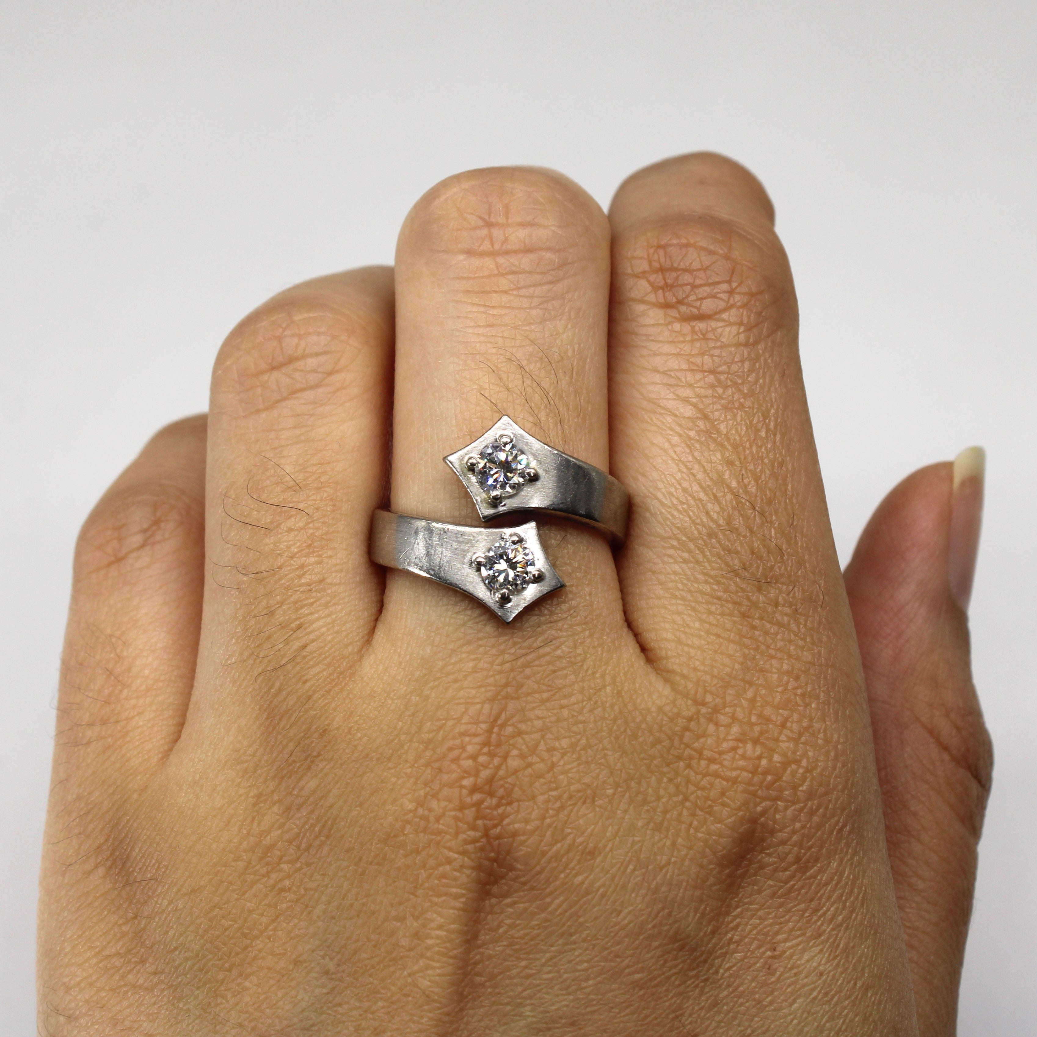 Vintage German 8k Bypass Two Stone Diamond Ring | 0.60ctw SI1/2 I/J | SZ 7.75 |