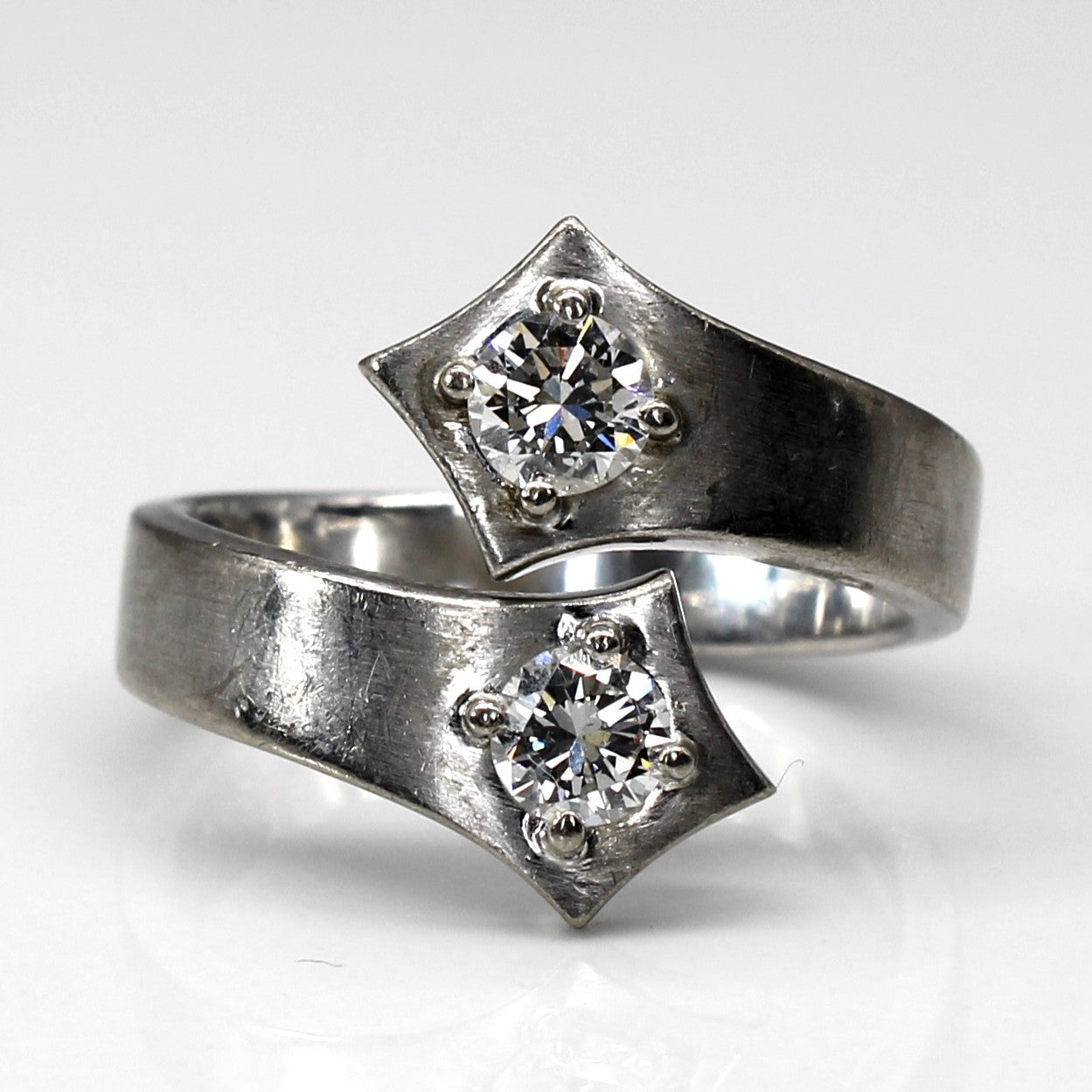 Vintage German 8k Bypass Two Stone Diamond Ring | 0.60ctw SI1/2 I/J | SZ 7.75 |