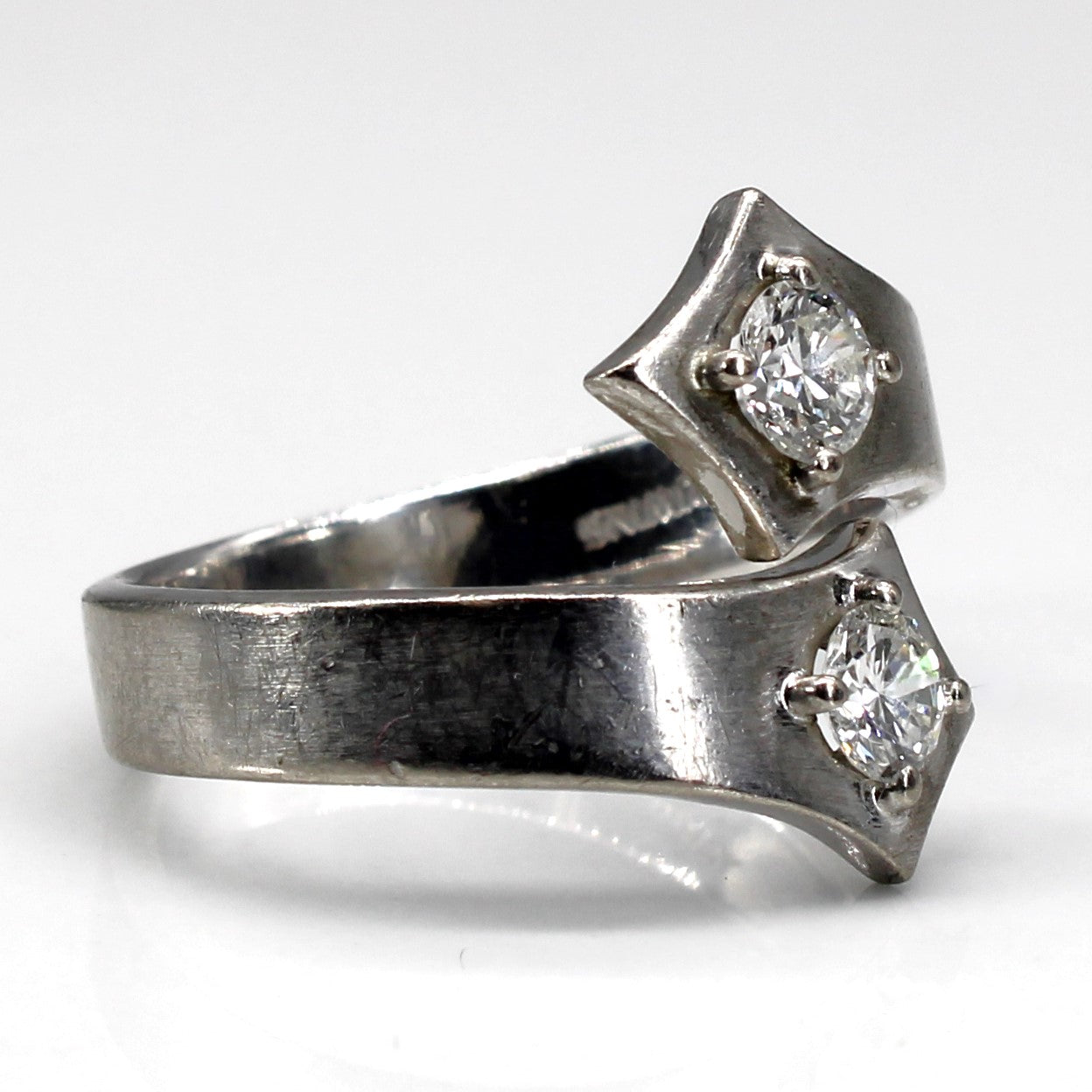 Vintage German 8k Bypass Two Stone Diamond Ring | 0.60ctw SI1/2 I/J | SZ 7.75 |
