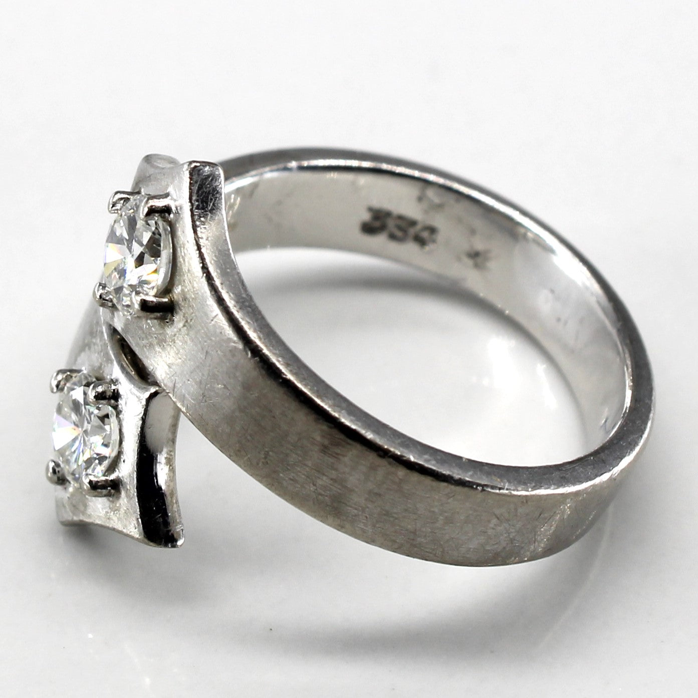 Vintage German 8k Bypass Two Stone Diamond Ring | 0.60ctw SI1/2 I/J | SZ 7.75 |