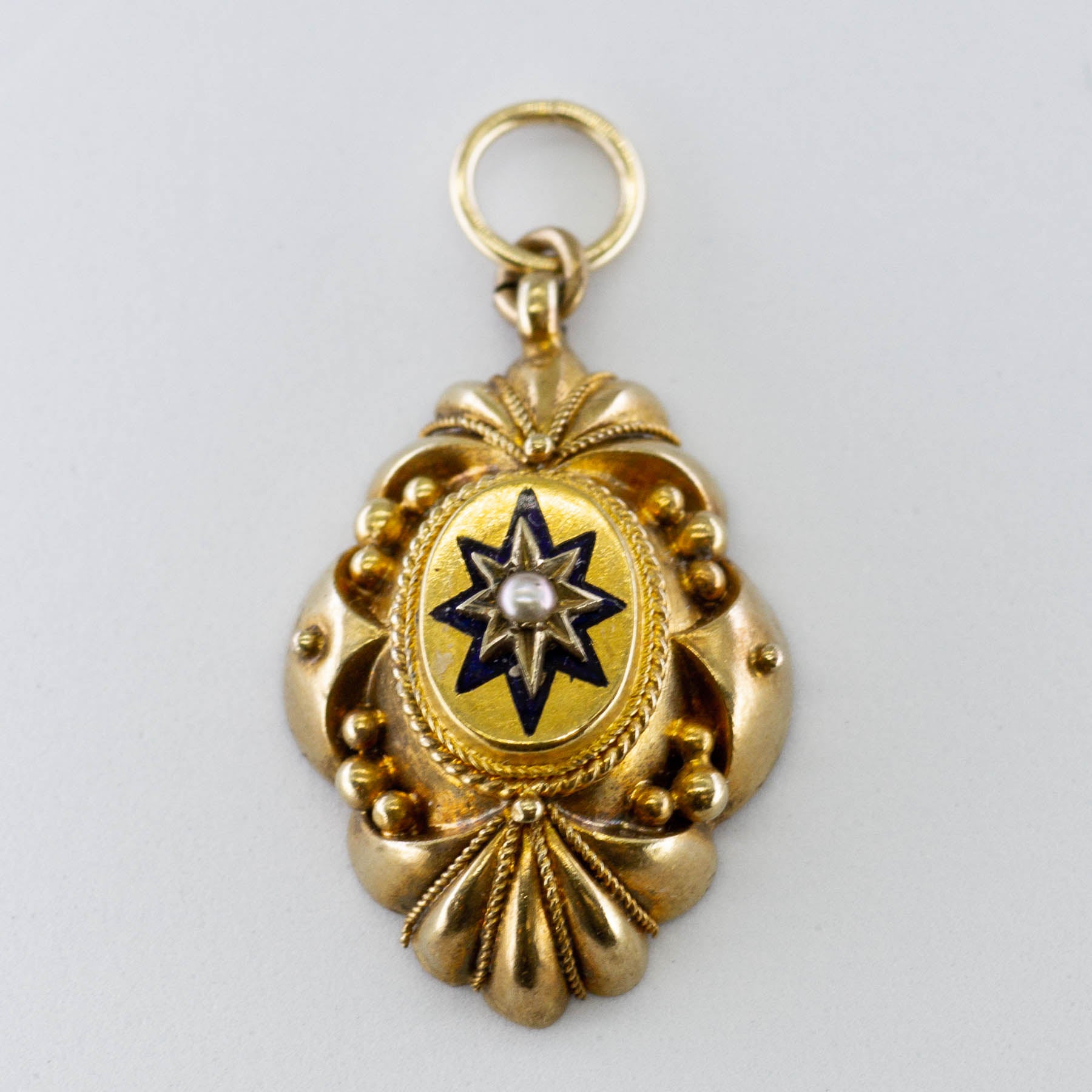 Late Victorian Era Hollow Enamelled Pearl Pendant | 0.04ct |