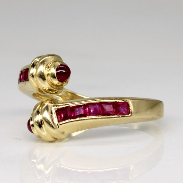 Square & Cab Cut Ruby Bypass Ring | 0.56ctw | SZ 6 |