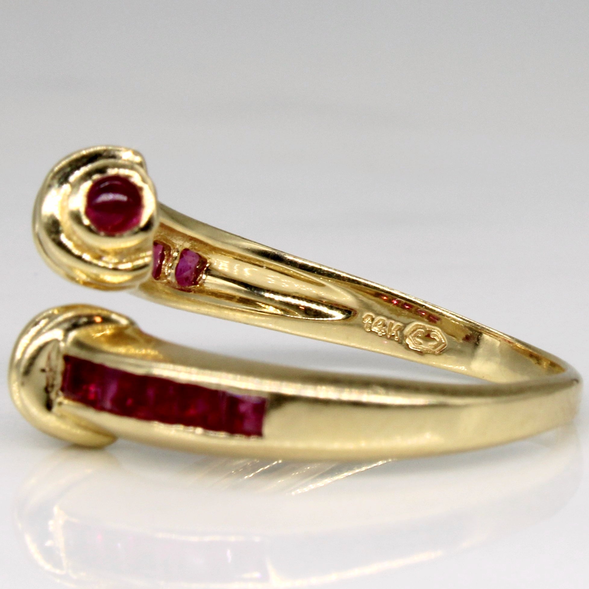 Square & Cab Cut Ruby Bypass Ring | 0.56ctw | SZ 6 |