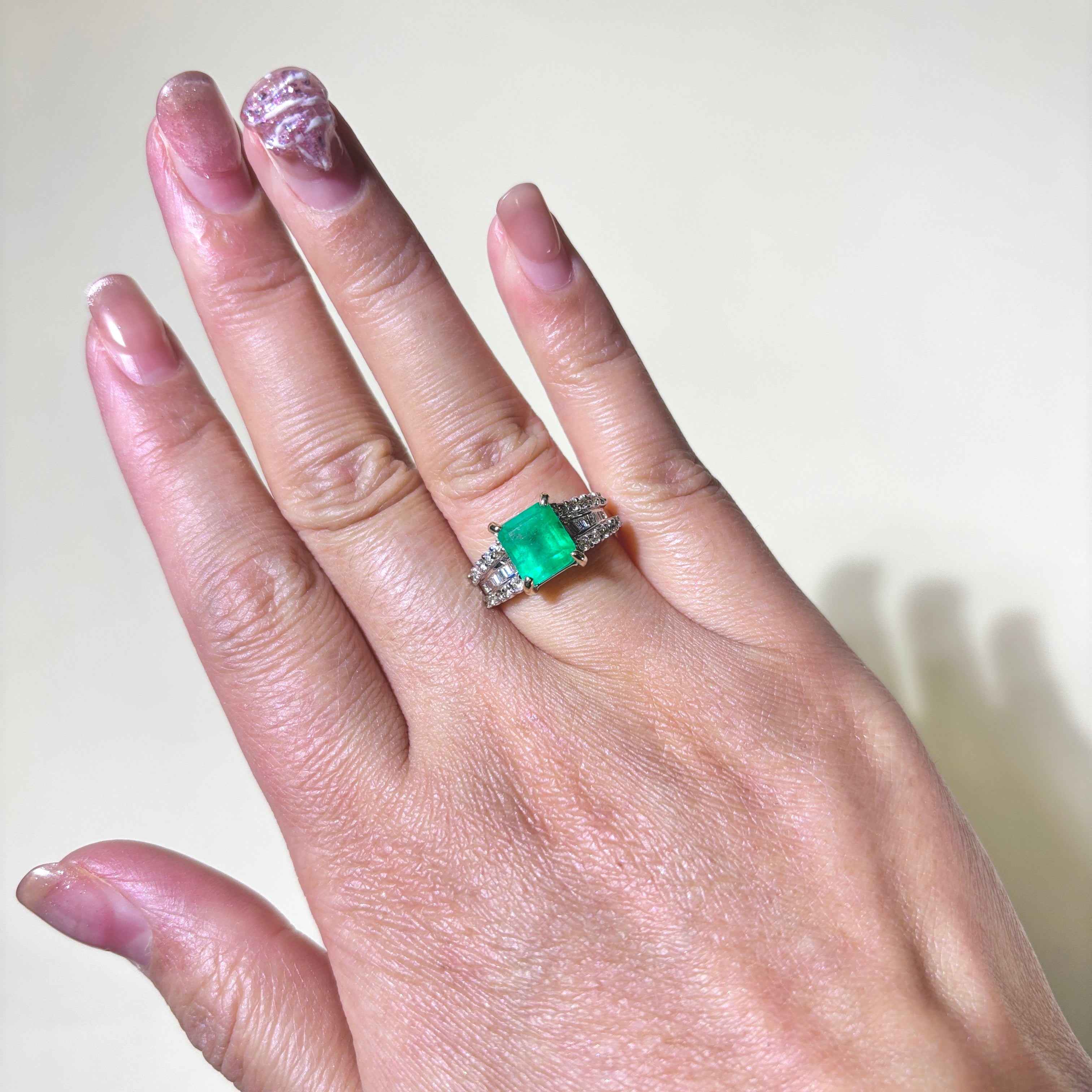 18K White Gold Emerald and Diamond Ring | 2.22ct, 0.47ctw | SZ 6.25
