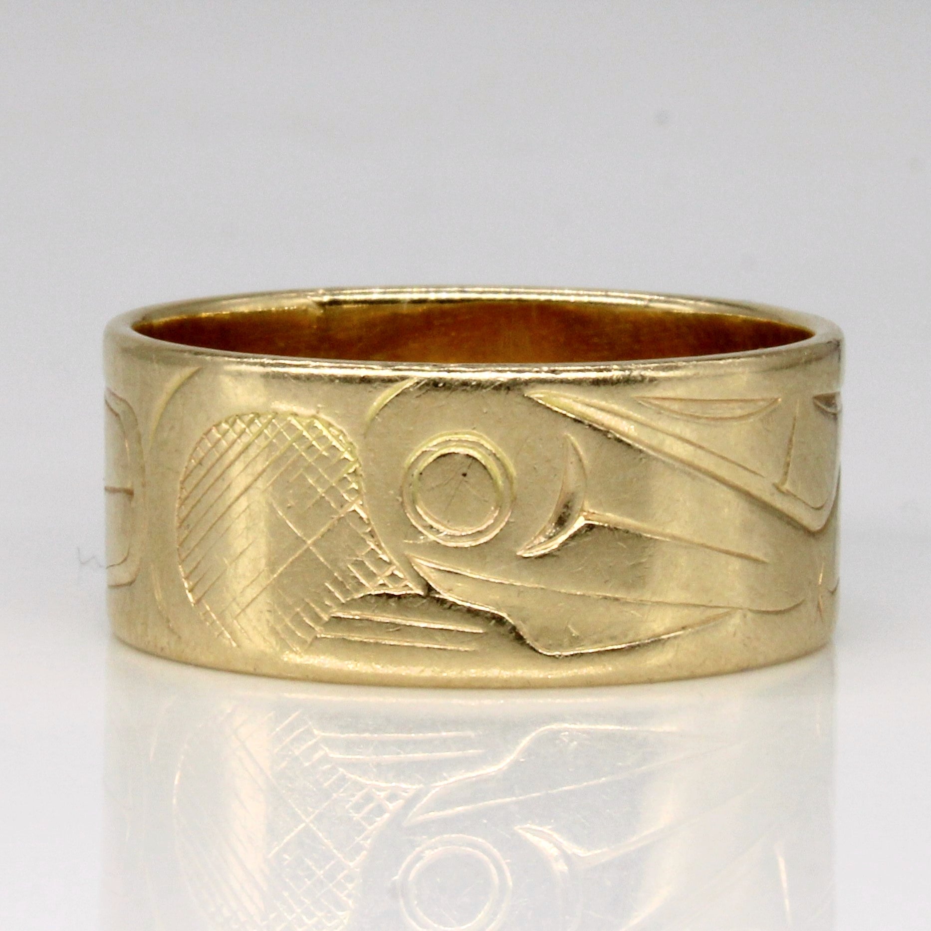 14k Yellow Gold Indigenous Art Ring | SZ 11 |