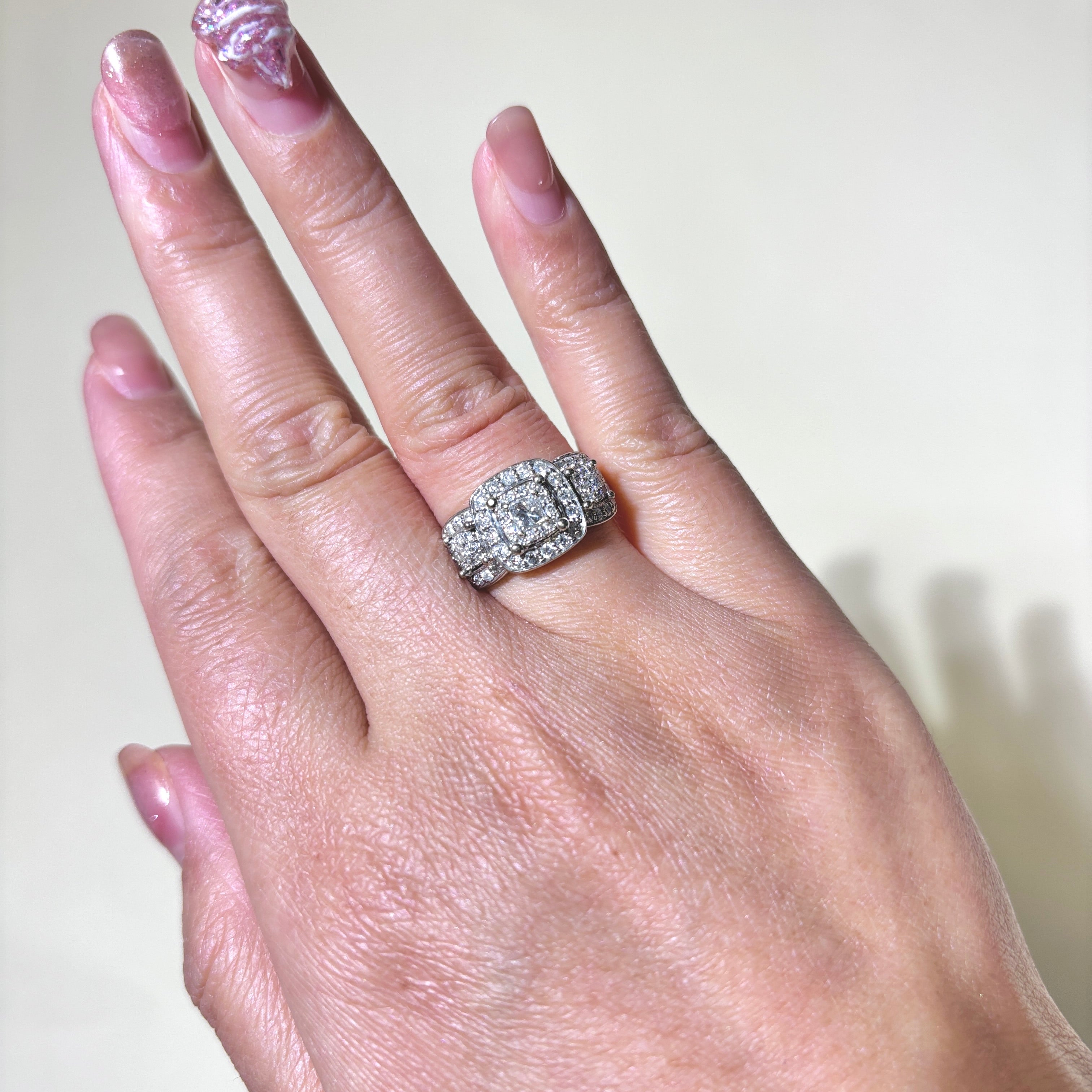 14K Three Stone Diamond Halo Ring | 1.00ctw | SZ 7
