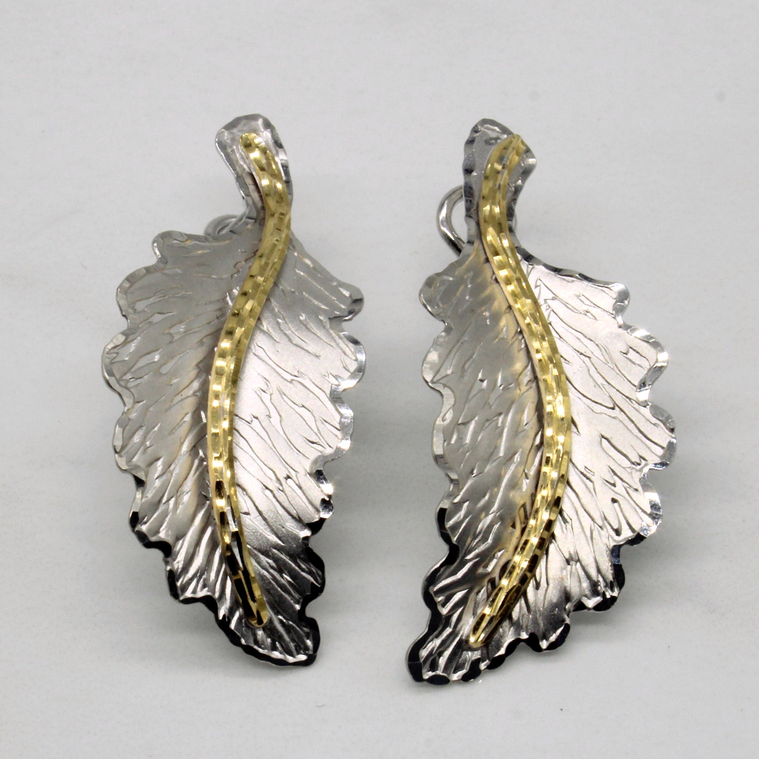18k Two Tone Gold Leaf Earrings