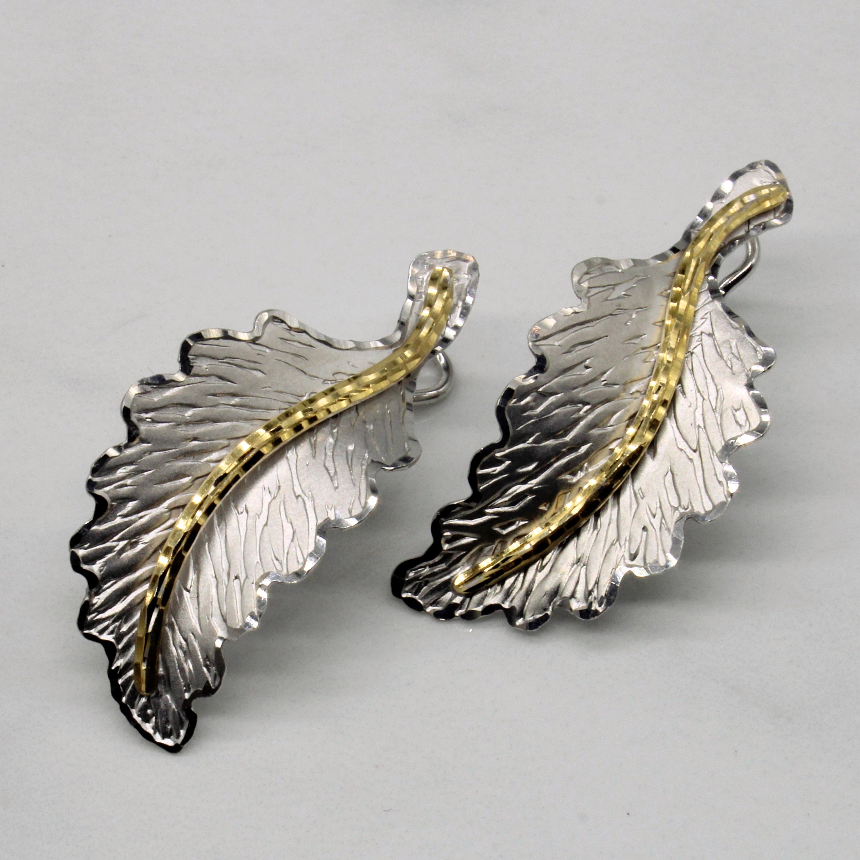 18k Two Tone Gold Leaf Earrings