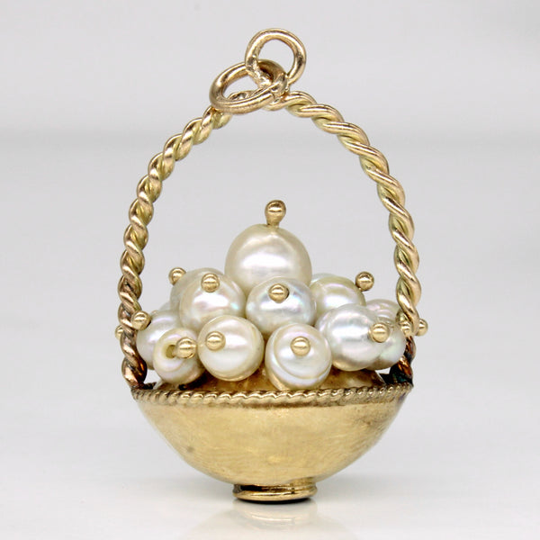 14k Yellow Gold Pearl Basket Charm