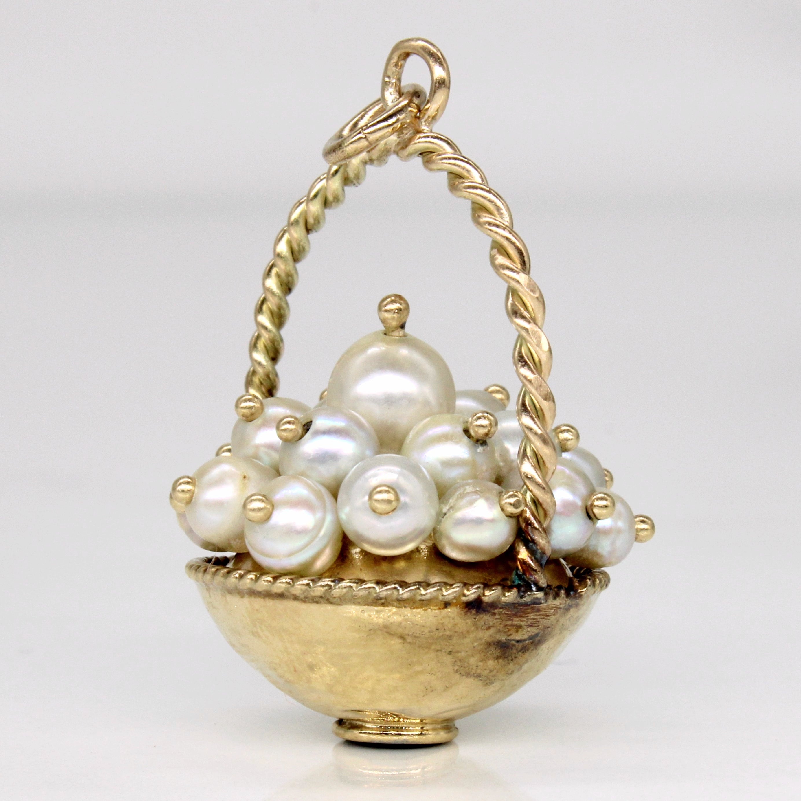 14k Yellow Gold Pearl Basket Charm