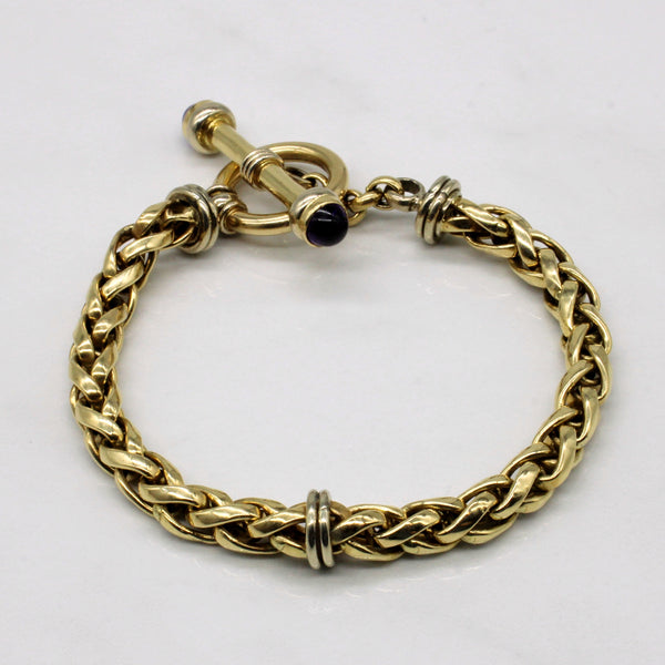 14k Yellow Gold with Amethyst Cabochon Wheat Link Bracelet | 8