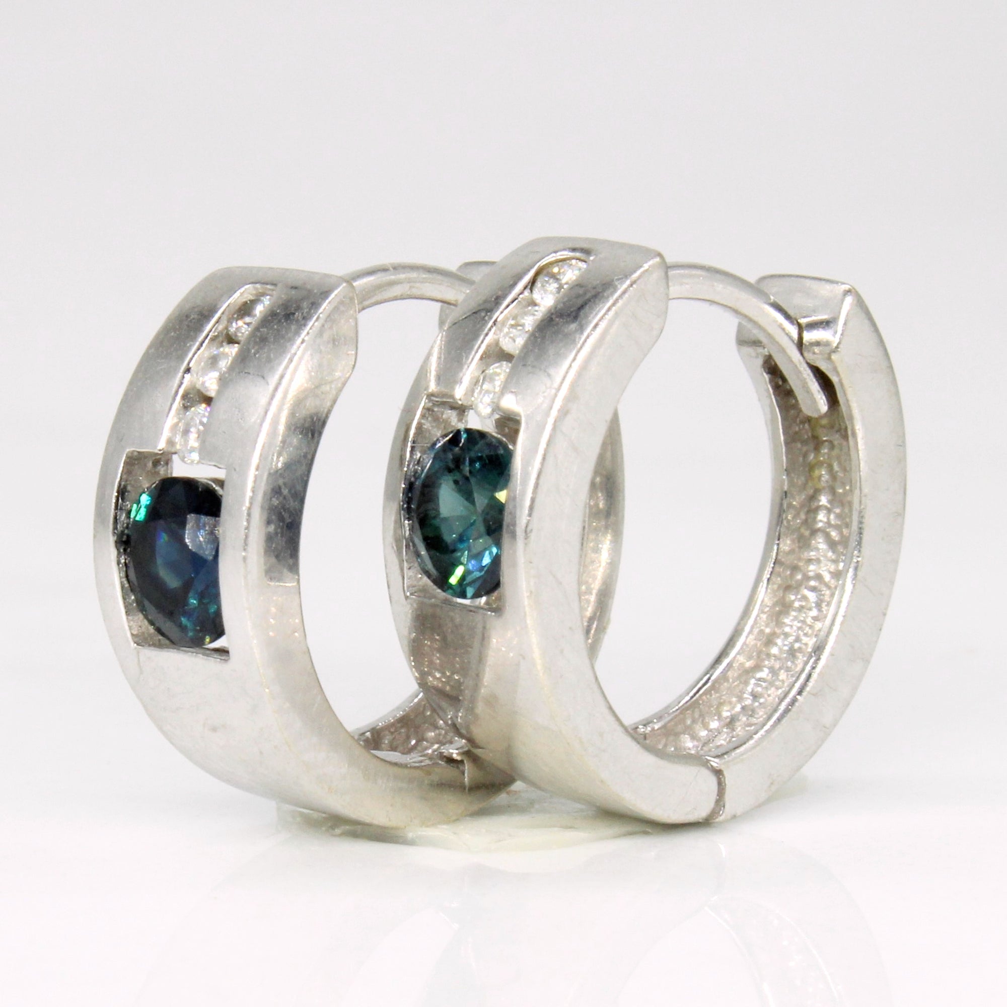 Sapphire & Diamond Hoop Earrings | 0.60ctw, 0.06ctw |