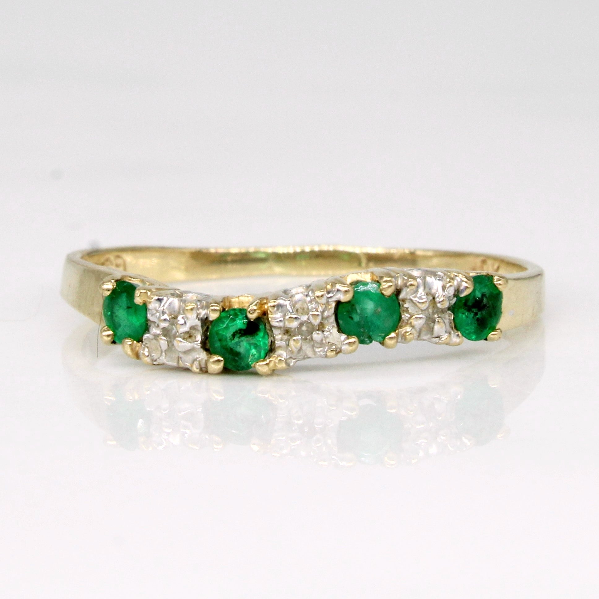 Emerald & Diamond Wave Ring | 0.20ctw, 0.01ctw | SZ 7.75 |