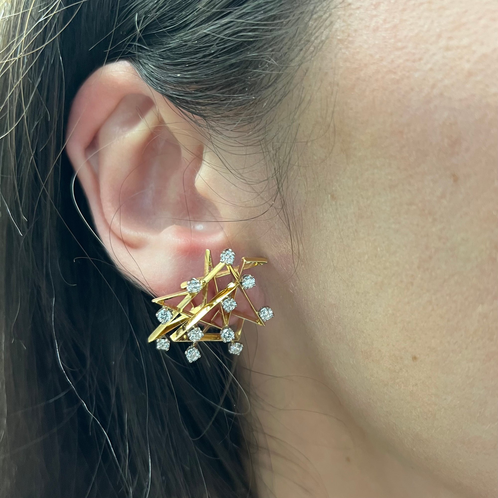'Cavelti' Geometric Diamond 18k Earrings | 1.1ctw |