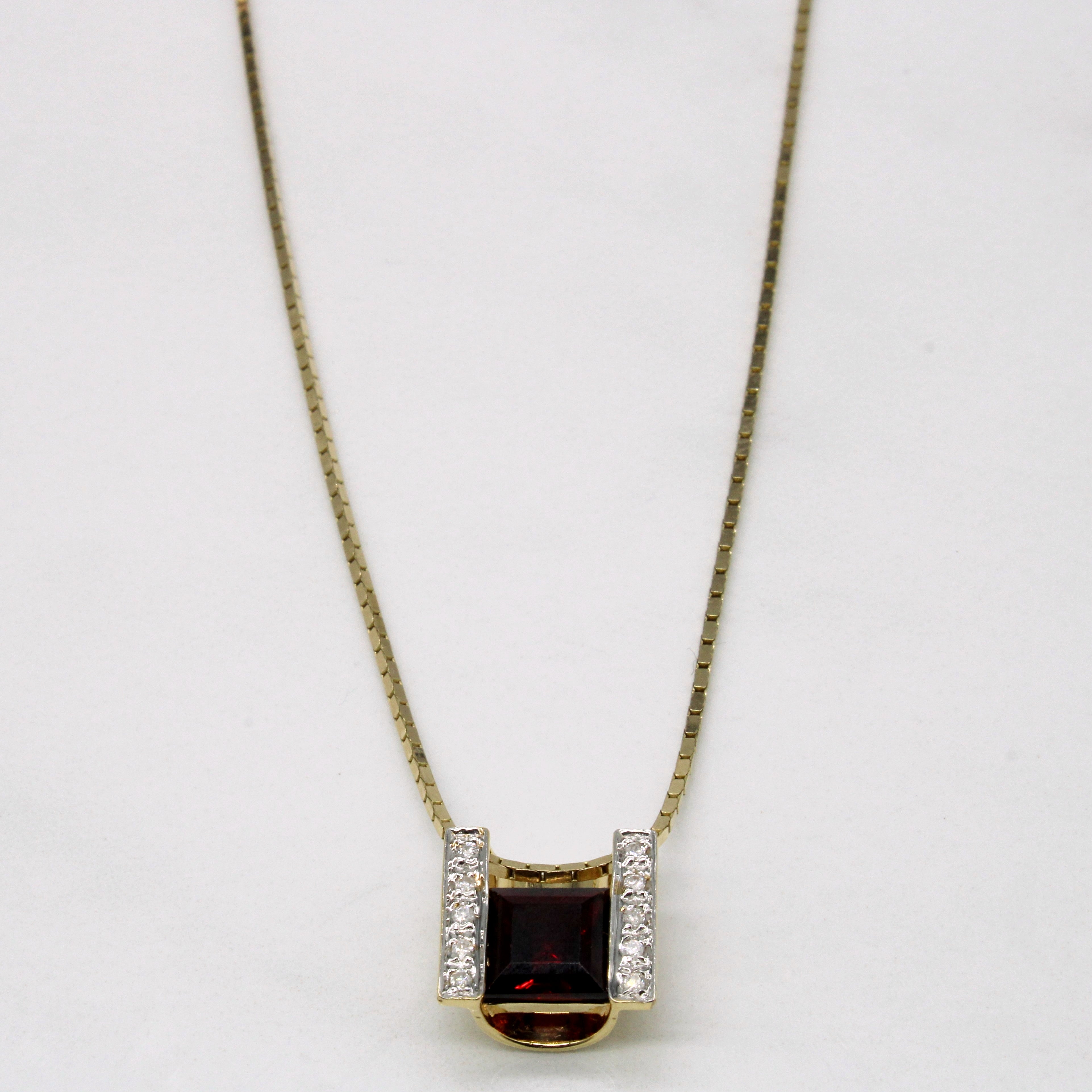 Garnet & Diamond Pendant Necklace | 1.65ct, 0.05ctw | 20