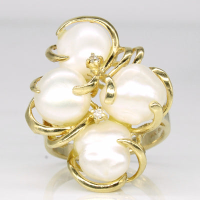 Pearl & Diamond Cocktail Ring | 0.02ctw | SZ 6.25 |