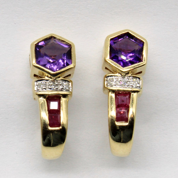 Amethyst, Diamond and Ruby 10k Earrings | 1.23ctw |