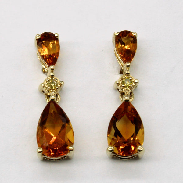 Citrine & Yellow Diamond Drop Earrings | 1.50ctw, 0.02ctw |