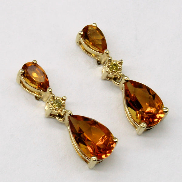 Citrine & Yellow Diamond Drop Earrings | 1.50ctw, 0.02ctw |