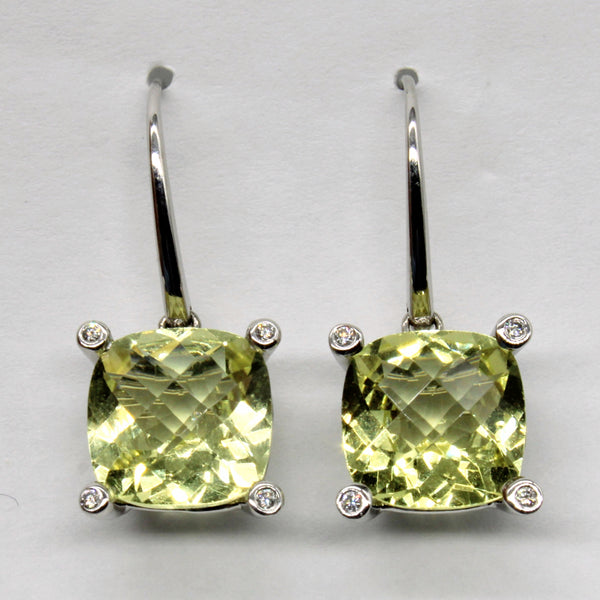 Lemon Quartz & Diamond Drop Earrings | 6.00ctw, 0.04ctw |