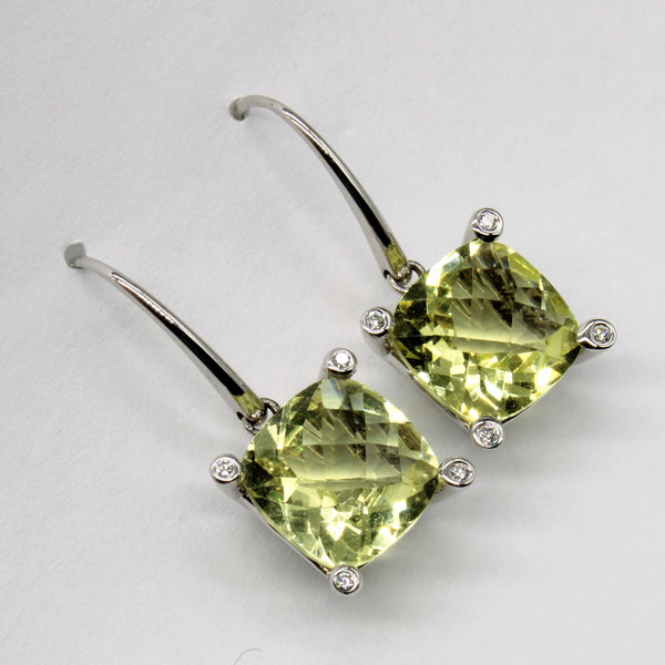 Lemon Quartz & Diamond Drop Earrings | 6.00ctw, 0.04ctw |