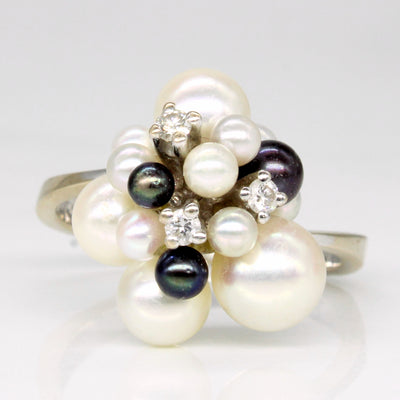 Pearl & Diamond Cocktail Ring | 0.09ctw | SZ 6.75 |