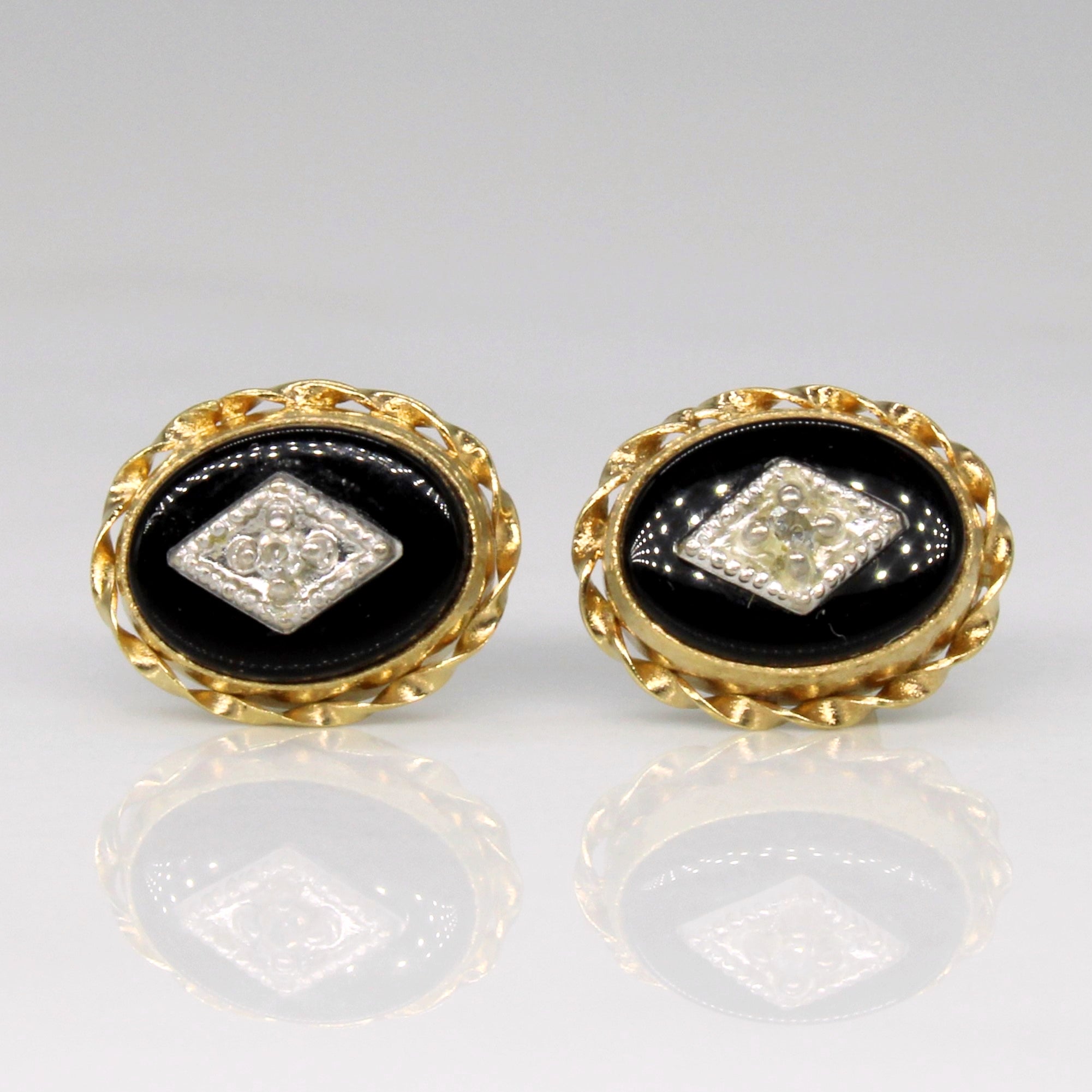 Onyx & Diamond Stud 14k Earrings | 0.50ctw, 0.02ctw |