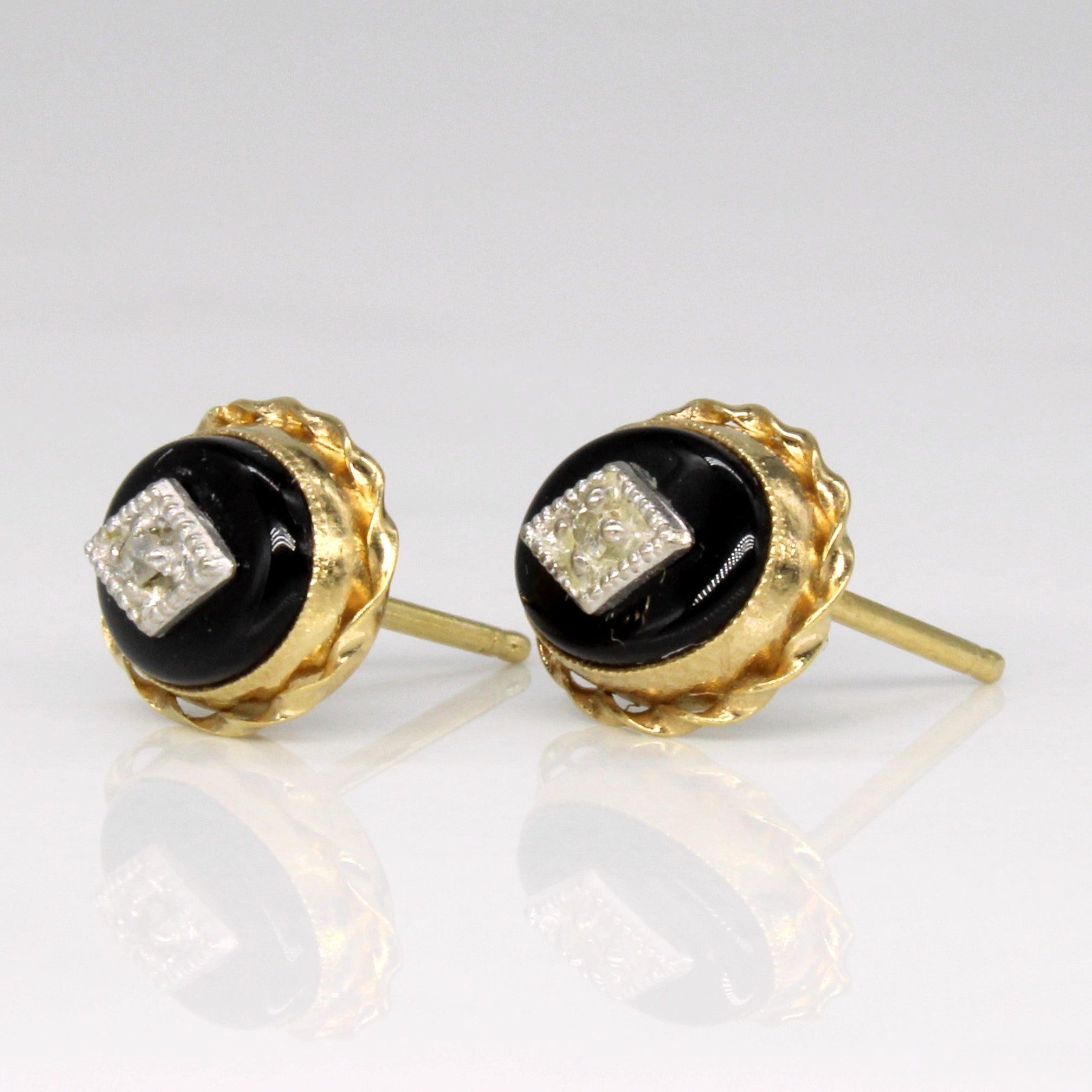 Onyx & Diamond Stud 14k Earrings | 0.50ctw, 0.02ctw |
