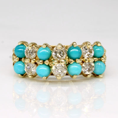 14k Yellow Gold Turquoise & Diamond High Set Ring | 0.60ctw, 0.36ctw | SZ 5.75 |