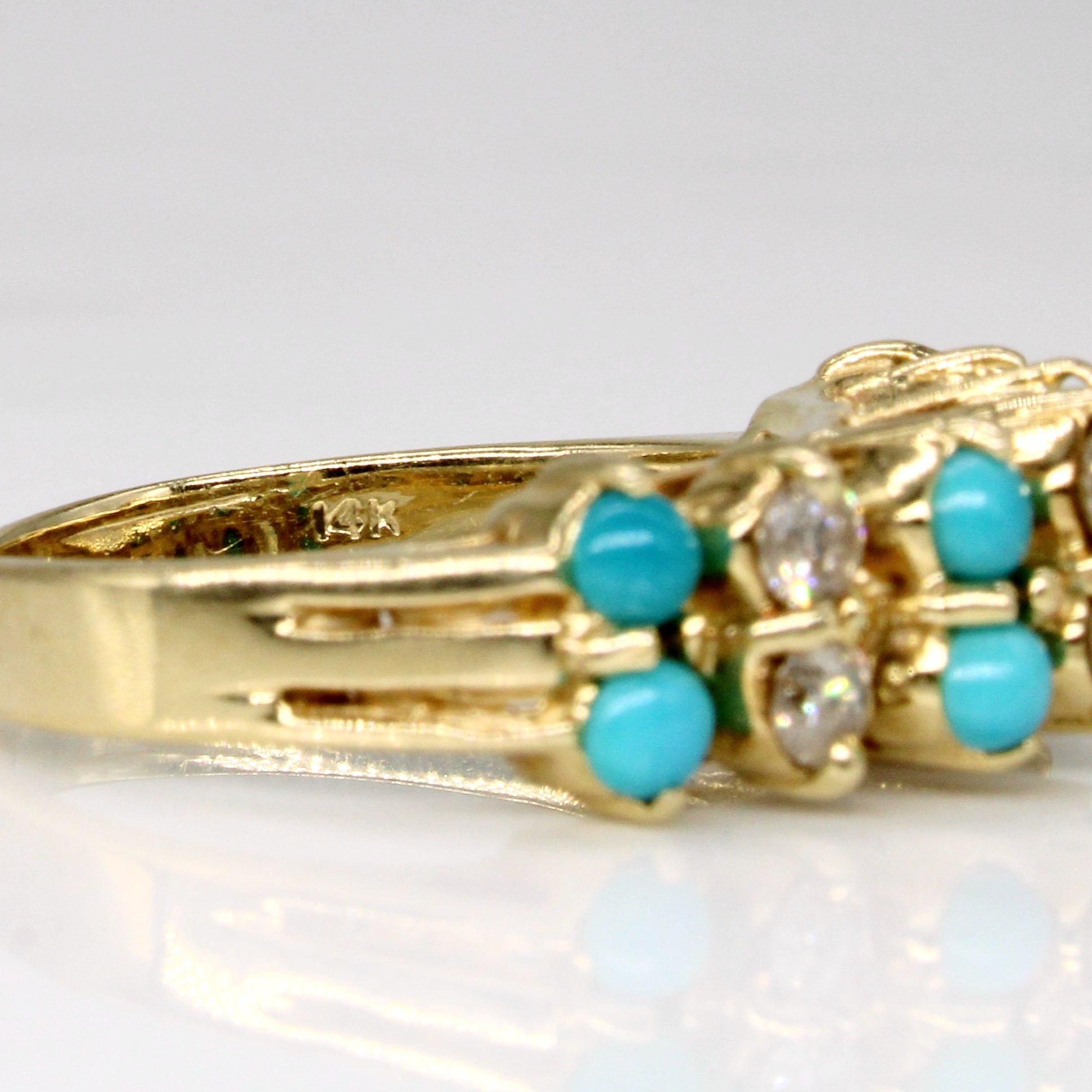 14k Yellow Gold Turquoise & Diamond High Set Ring | 0.60ctw, 0.36ctw | SZ 5.75 |