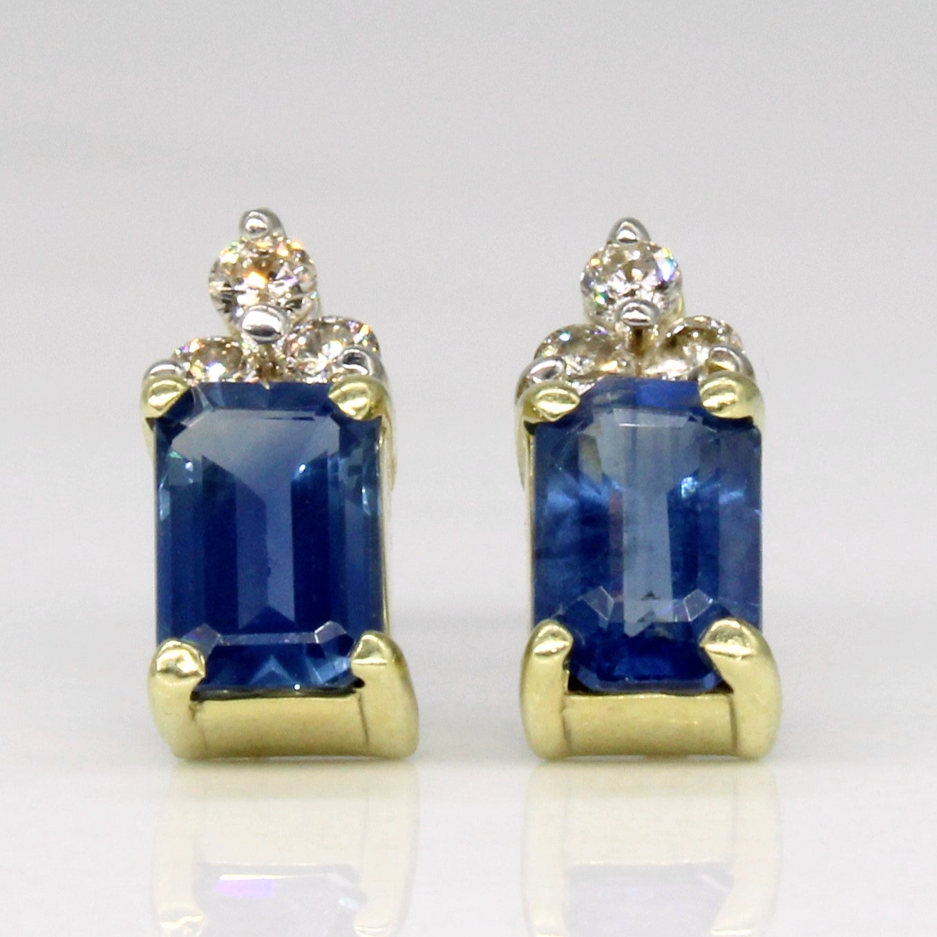 Sapphire & Diamond Stud 14k Earrings | 1.30ctw, 0.15ctw |