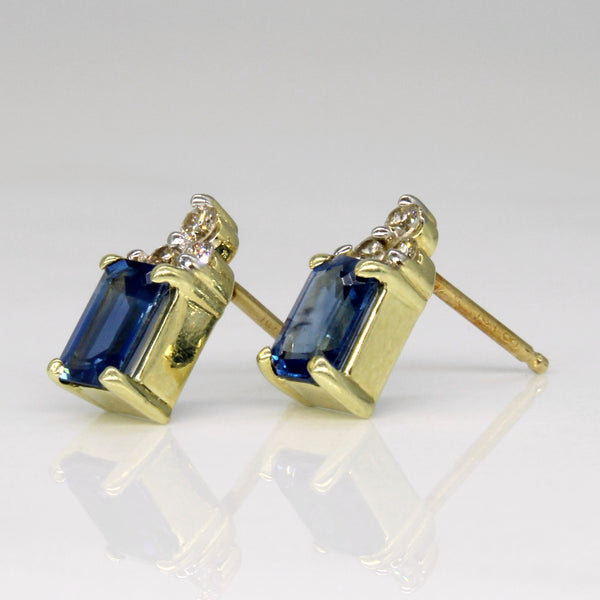 Sapphire & Diamond Stud 14k Earrings | 1.30ctw, 0.15ctw |