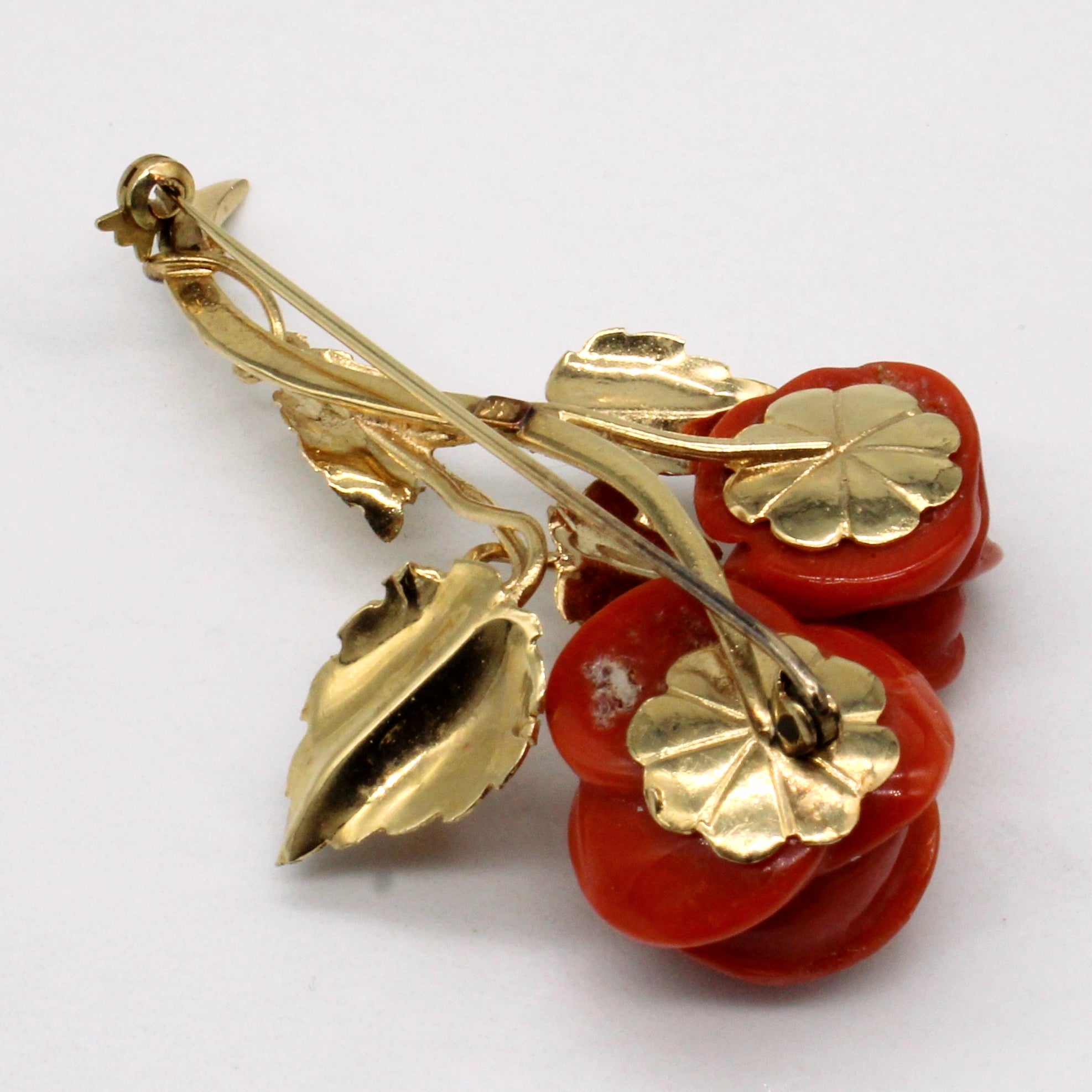 Carved Coral Rose Brooch | 30.00ctw |