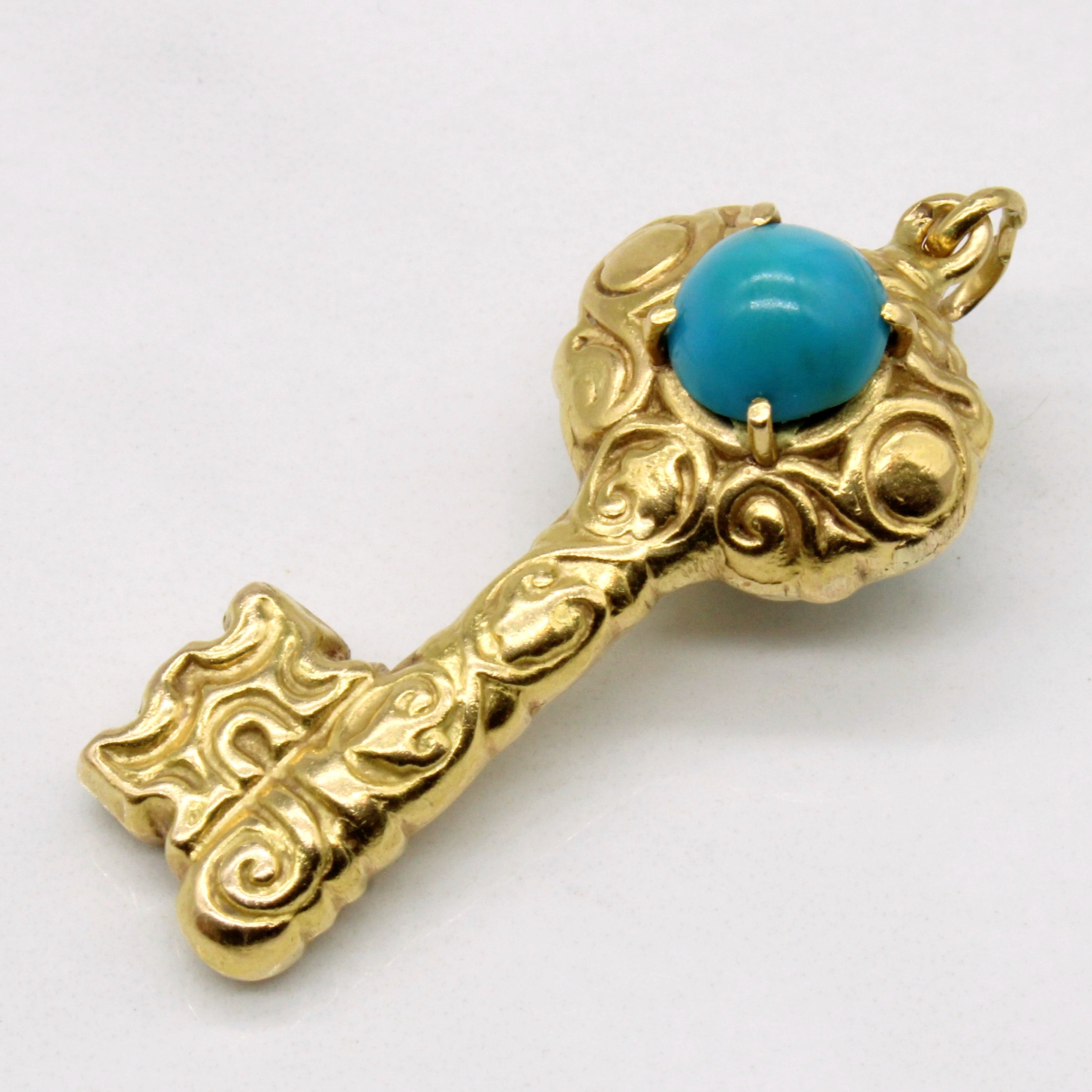 18k Yellow Gold Turquoise Key Charm | 3.15ctw |