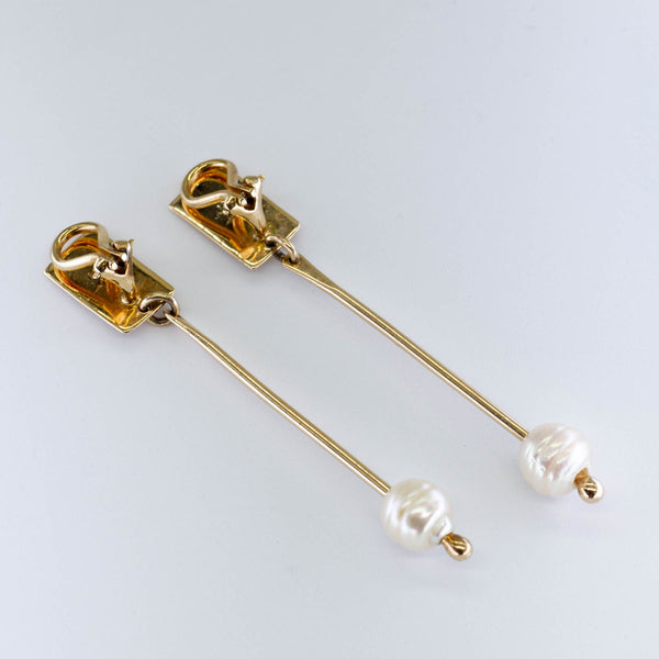 Hanging Pearls Gold Clip Earrings