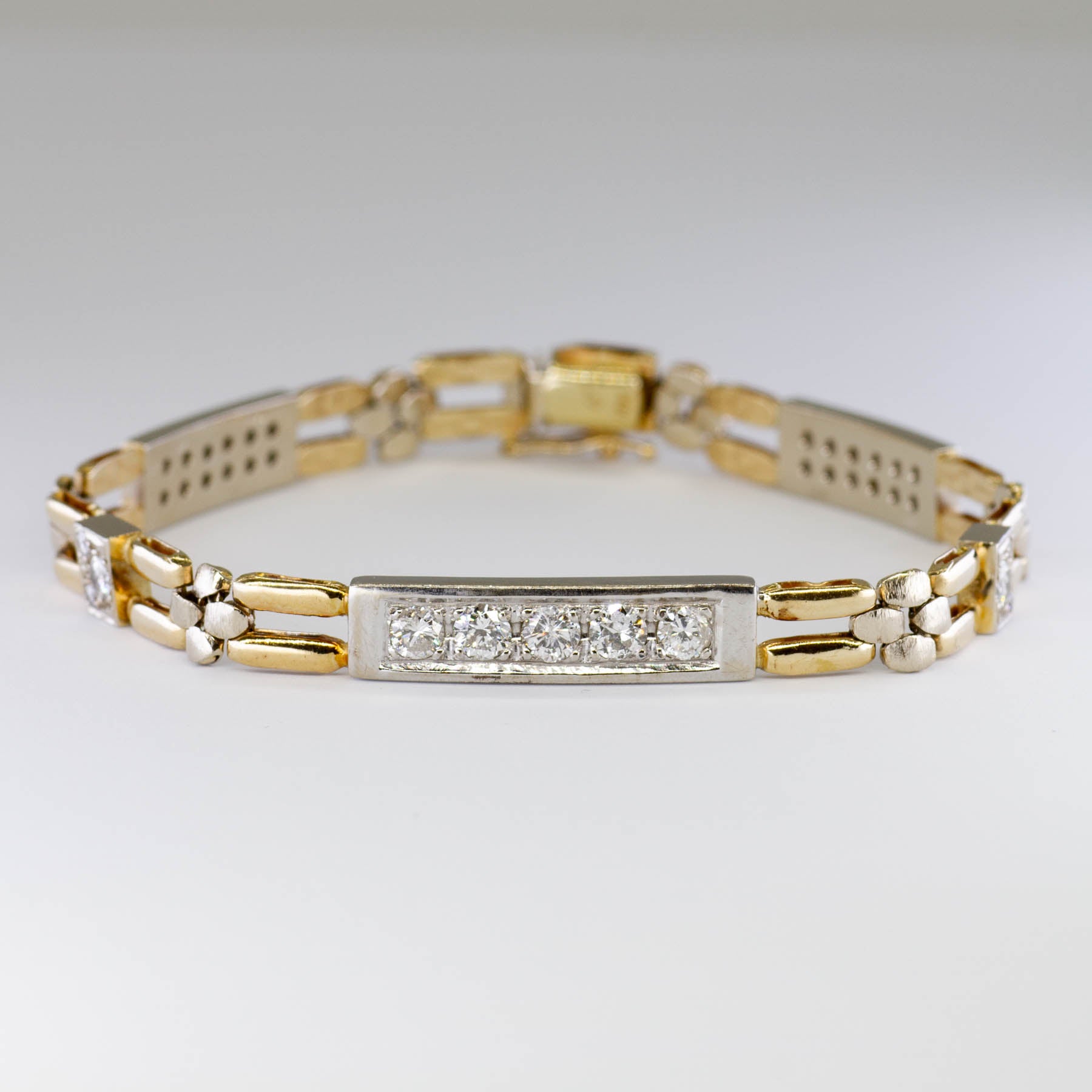 Bracelet chaîne en or bicolore et diamants | 1,50 ct au total | 7,5 po | 