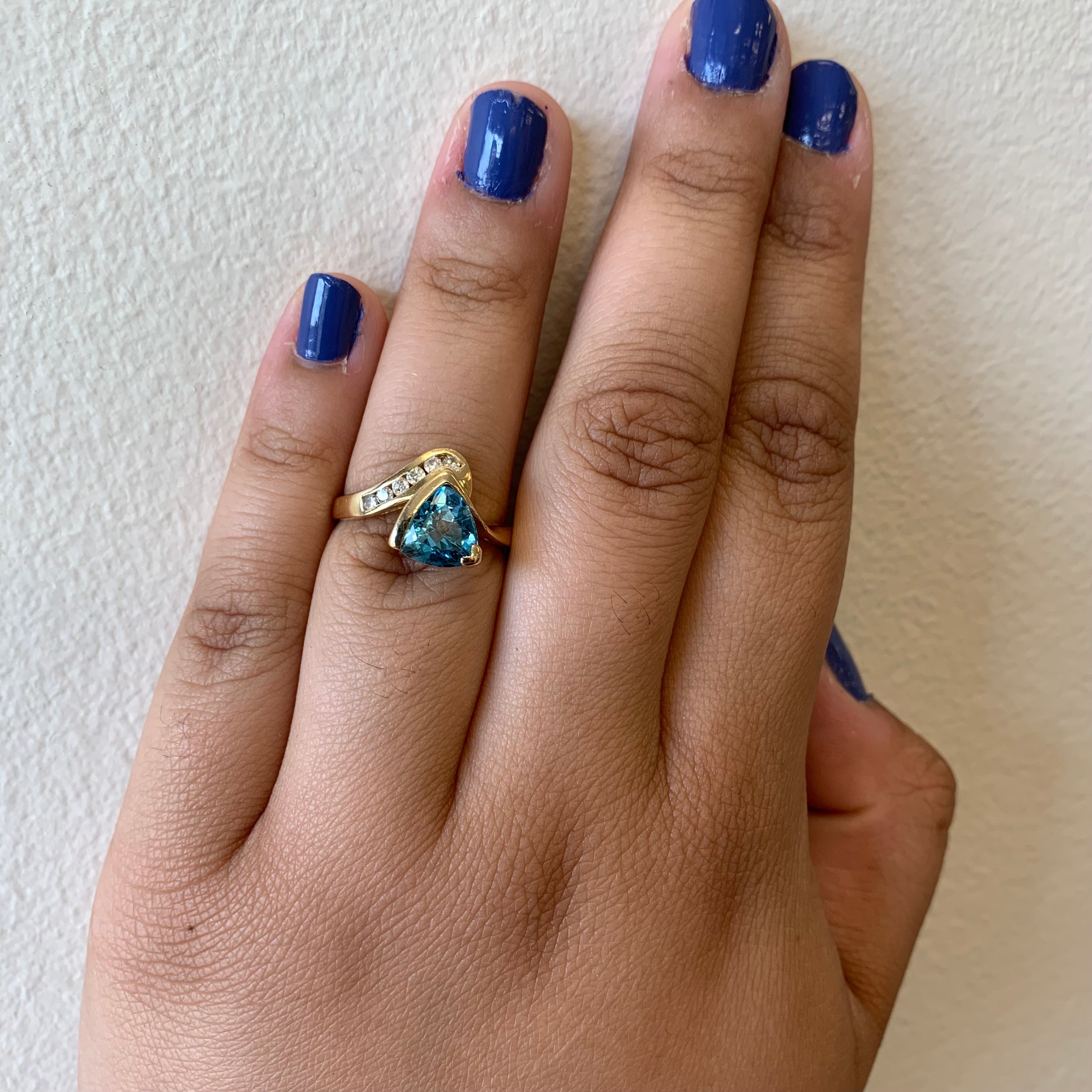 Blue Topaz & Diamond Chevron Ring | 2.00ct, 0.10ctw | SZ 7 |