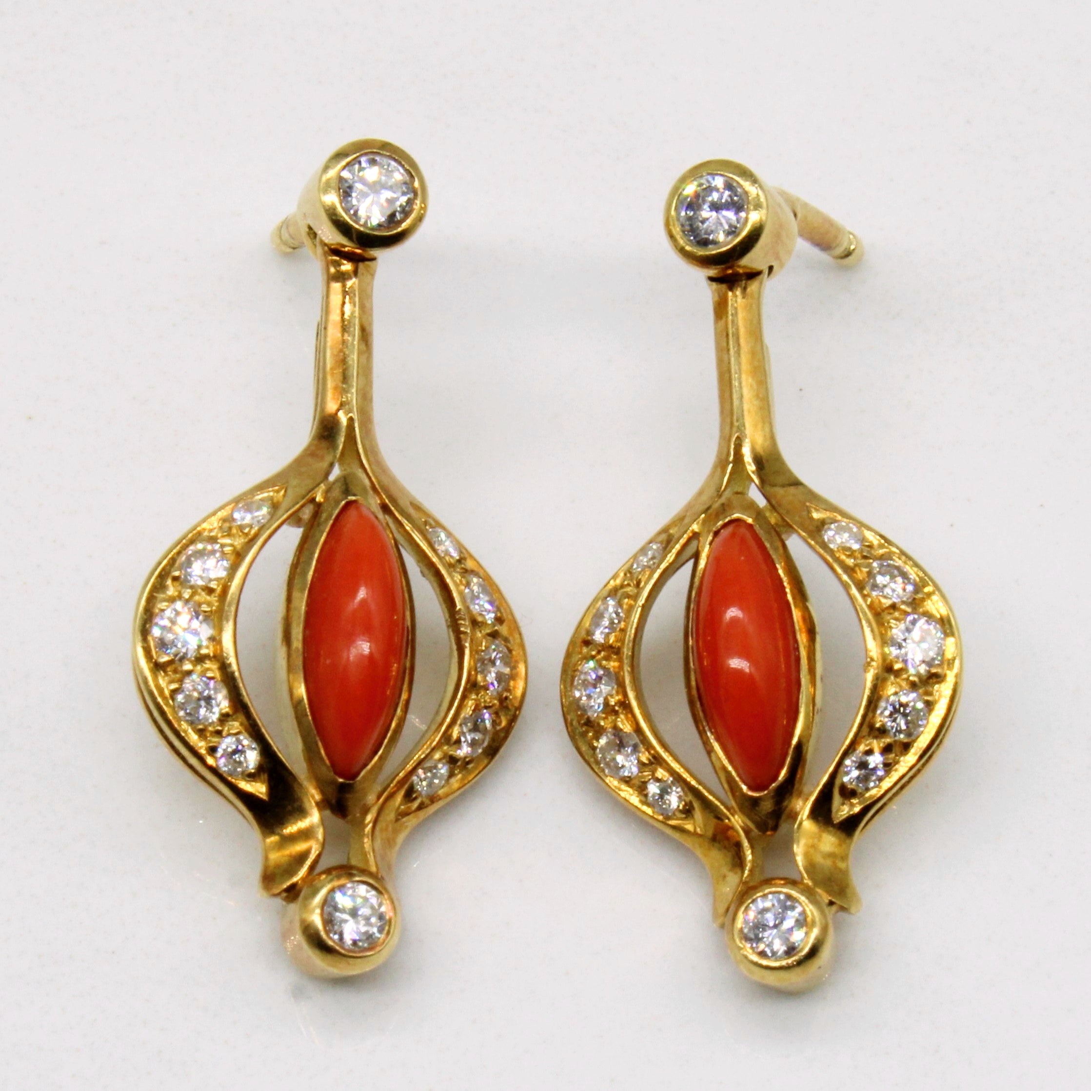 18k Coral & Diamond Earrings | 1.00ctw, 0.36ctw |