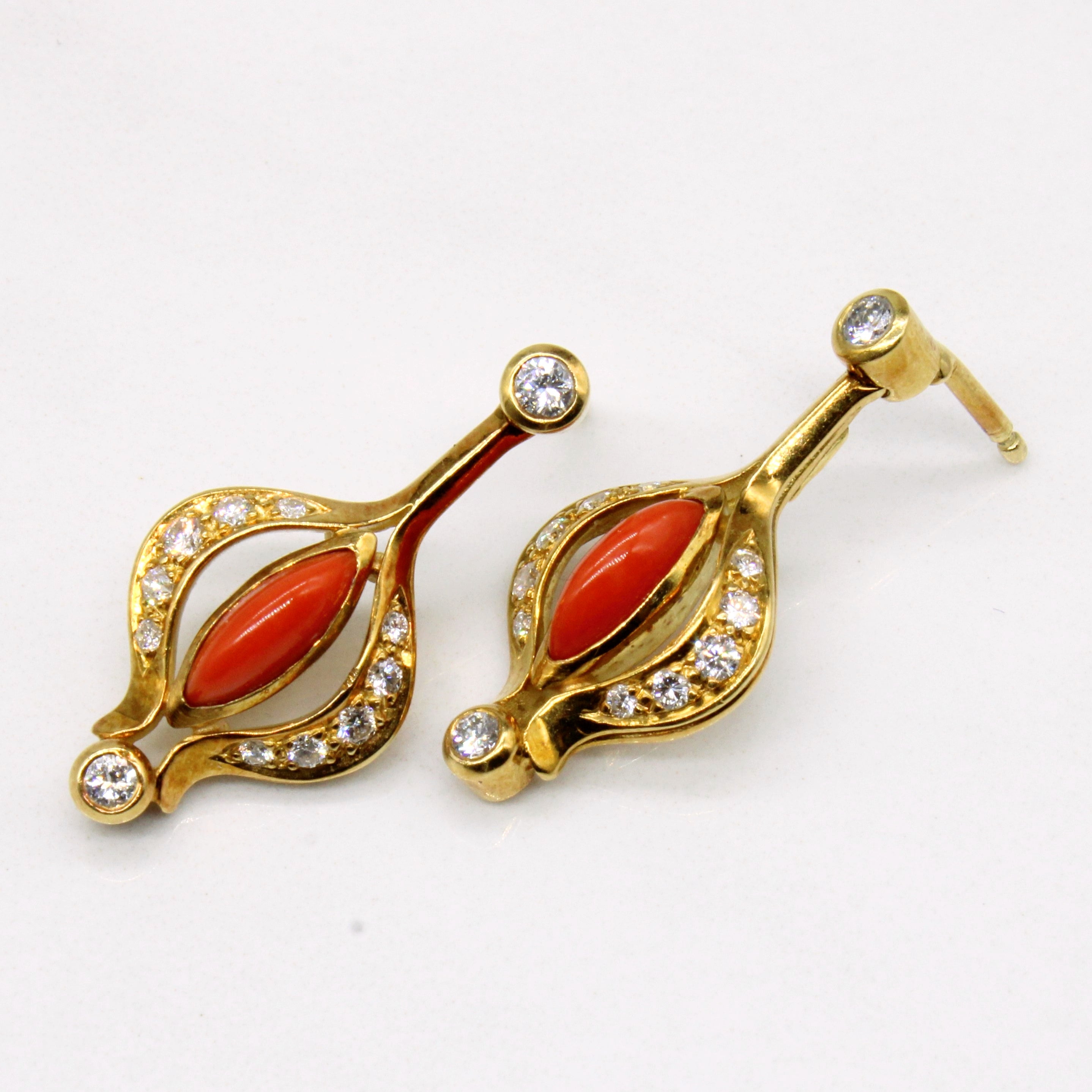 18k Coral & Diamond Earrings | 1.00ctw, 0.36ctw |