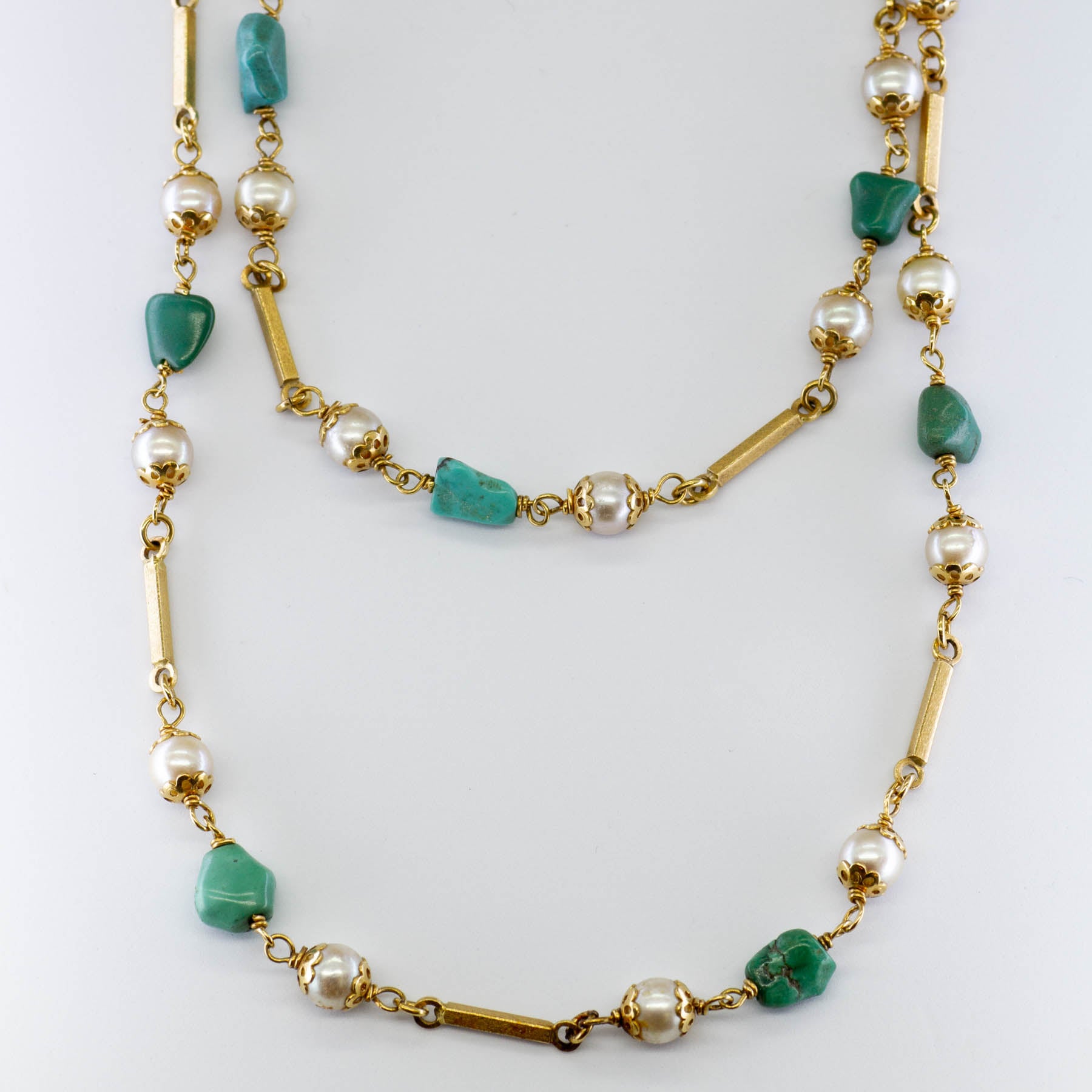 Pearls and Turquoise Beads Necklace | 36"|