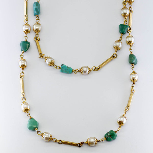 Pearls and Turquoise Beads Necklace | 36