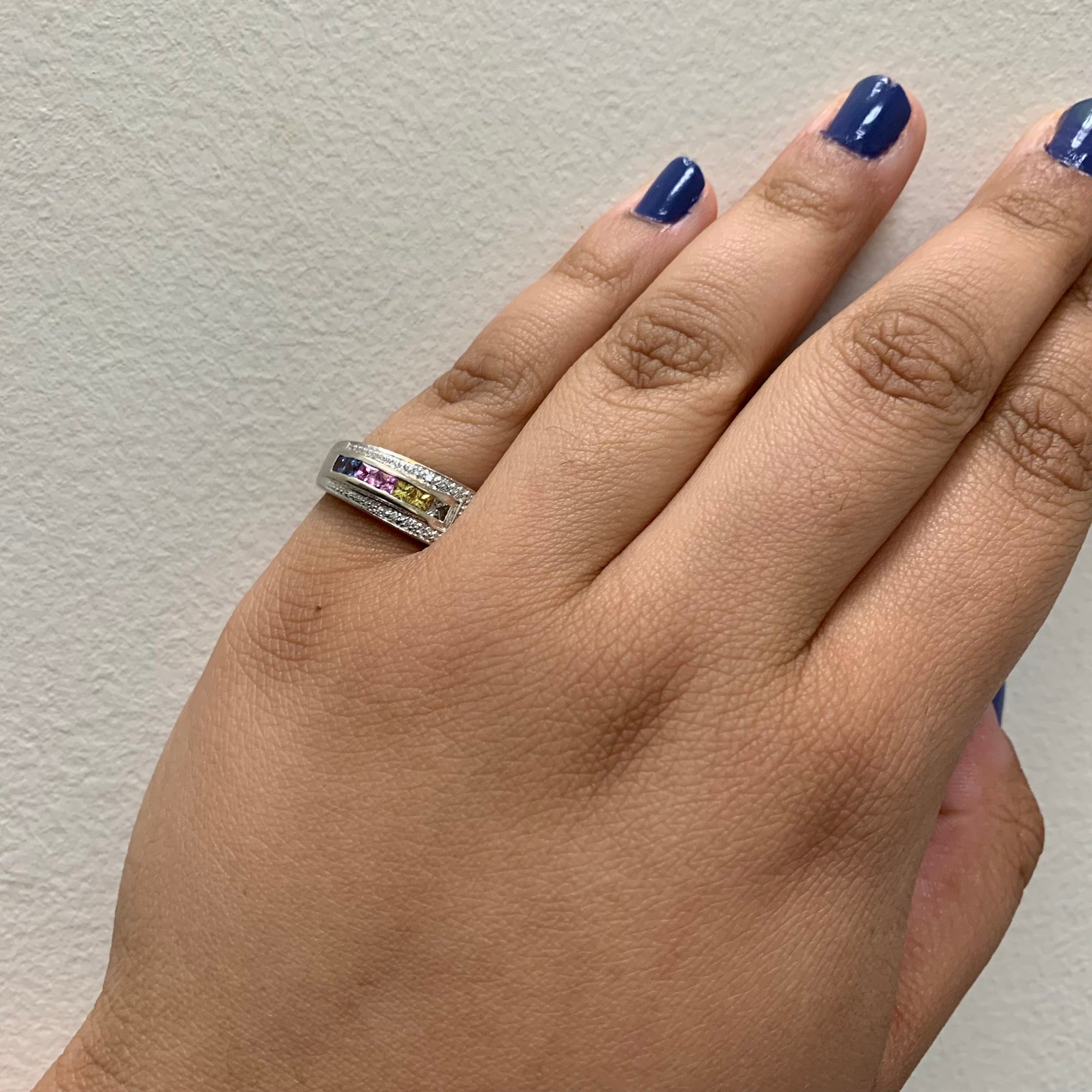 Multi Colour Sapphire & Diamond Ring | 0.35ctw, 0.06ctw | SZ 7 |