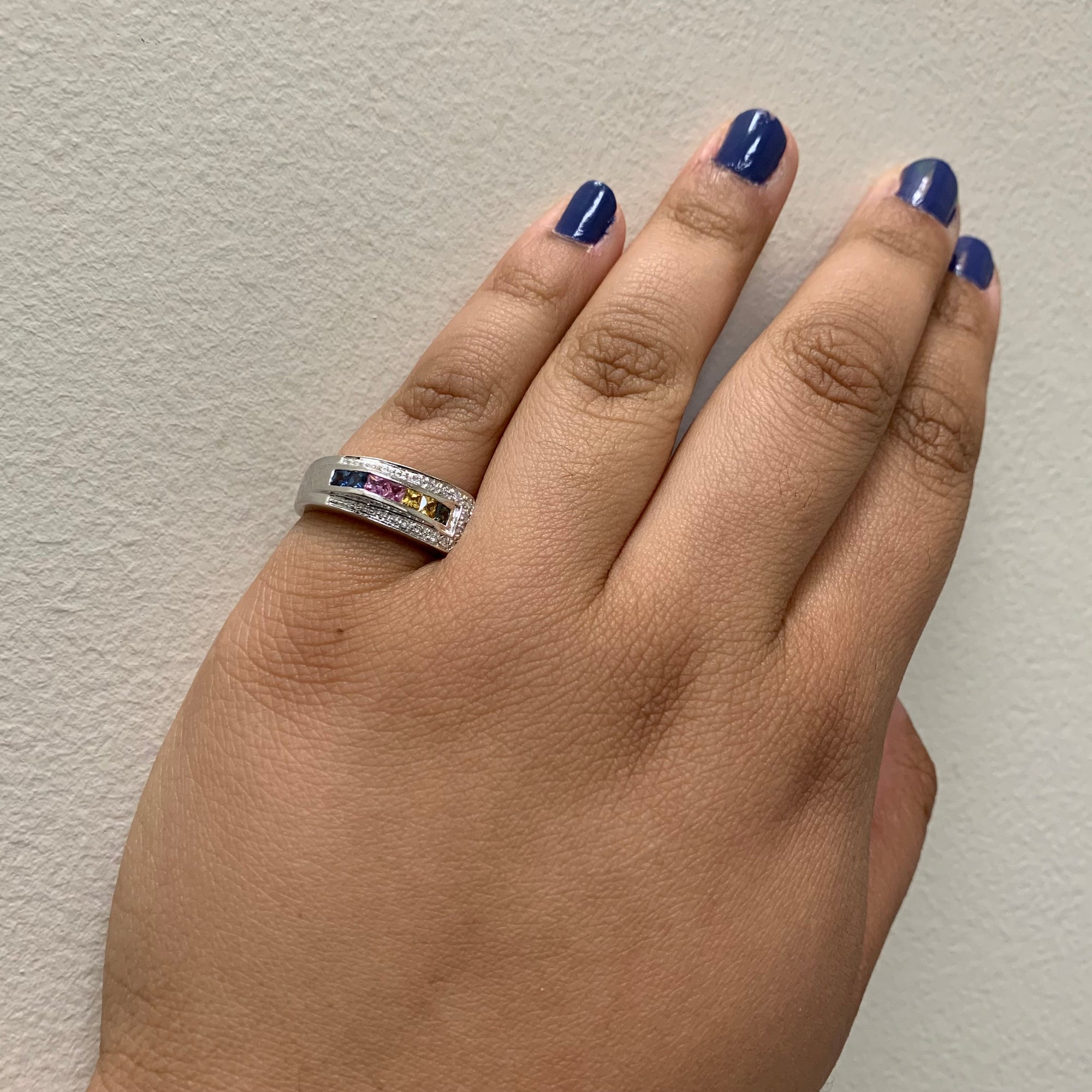 Multi Colour Sapphire & Diamond Ring | 0.35ctw, 0.06ctw | SZ 6.5 |