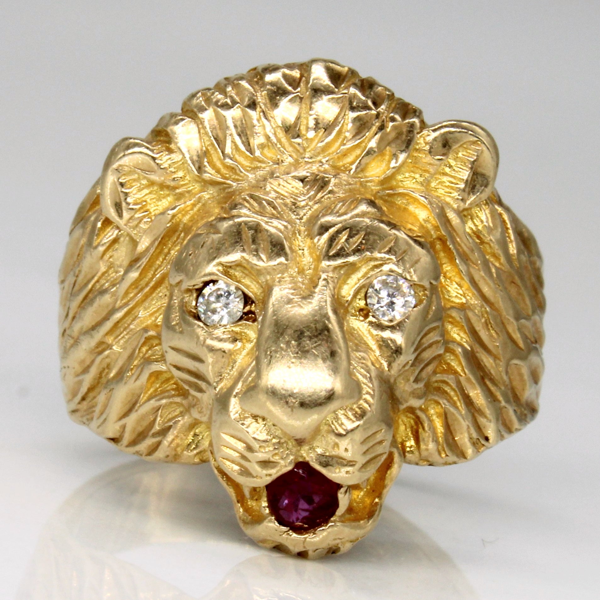 Ruby & Diamond Lion 14k Ring | 0.10ct, 0.06ctw | SZ 6.75 |